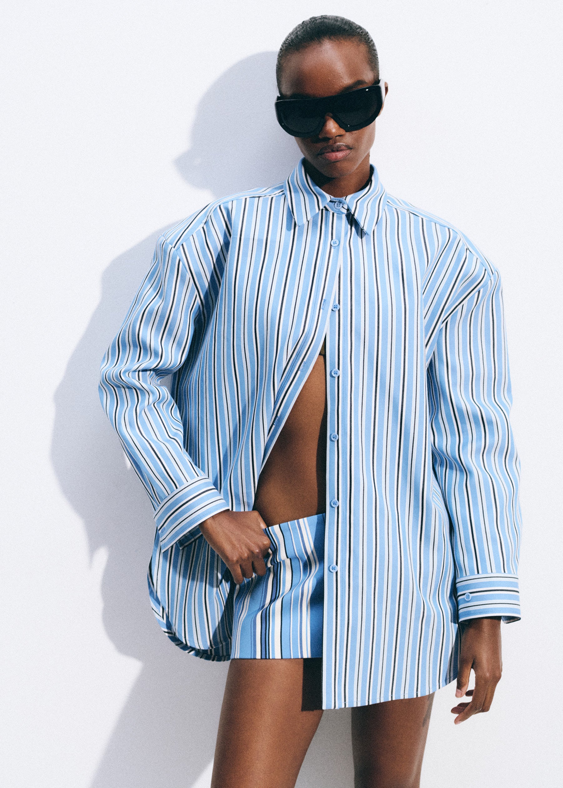 Oana Cotton Padded Shirt - Blue Multi Stripe – The Frankie Shop