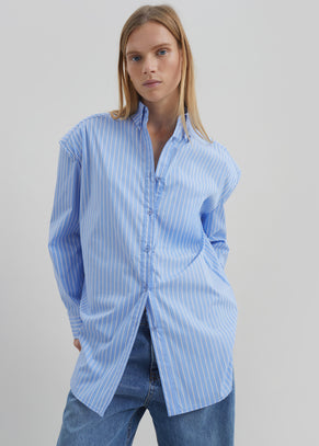 Oana Cotton Padded Shirt - Blue/White Stripe