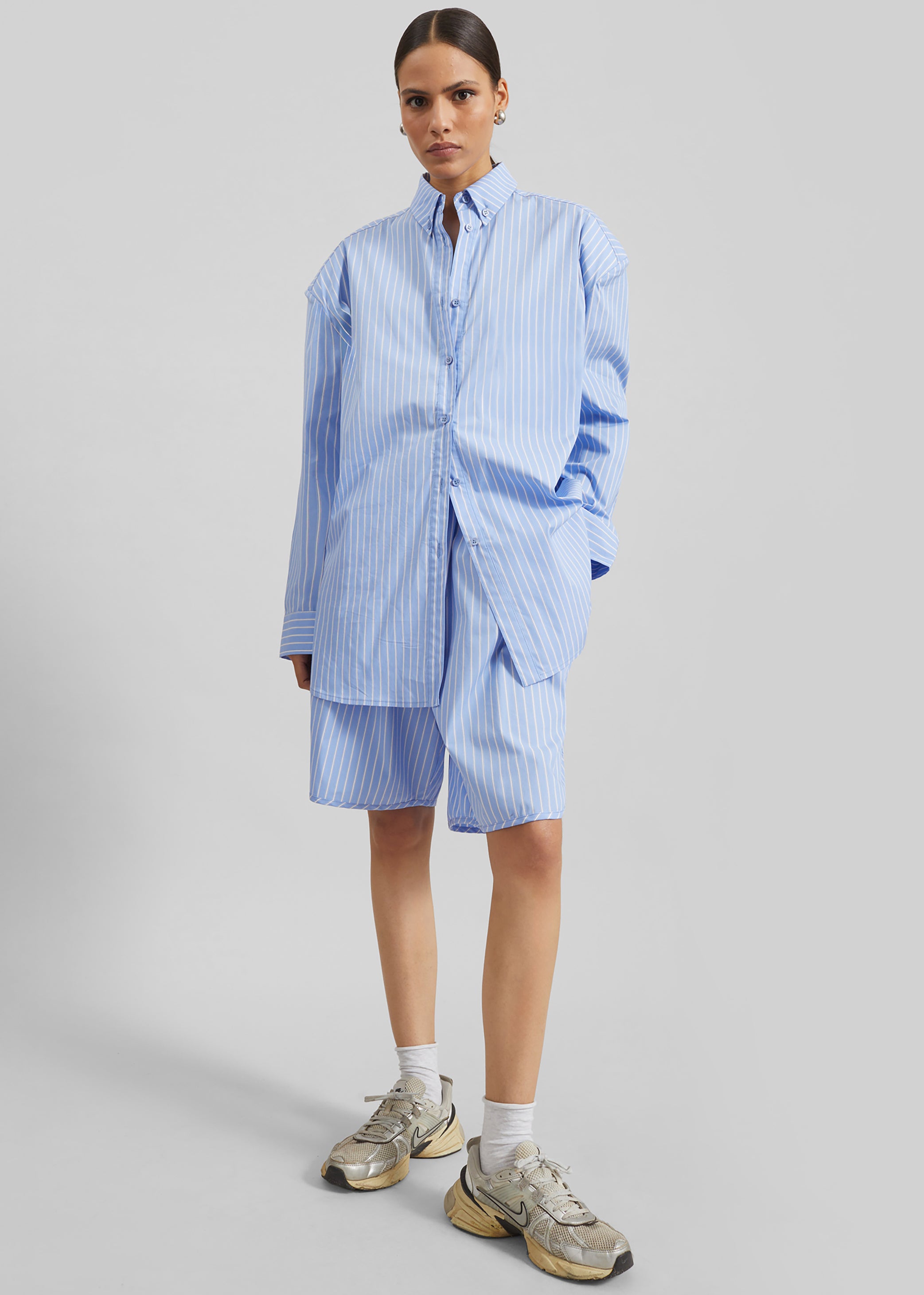 Shop the look image for Oana Cotton Padded Shirt - Blue/White Stripe