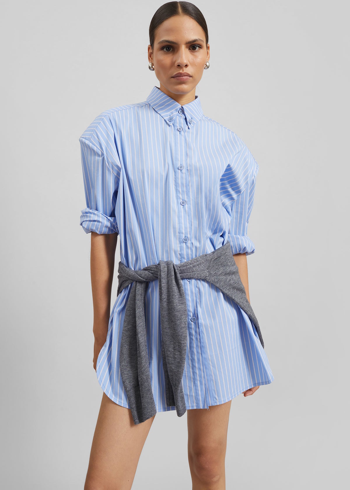 Oana Cotton Padded Shirt - Blue/White Stripe - 5