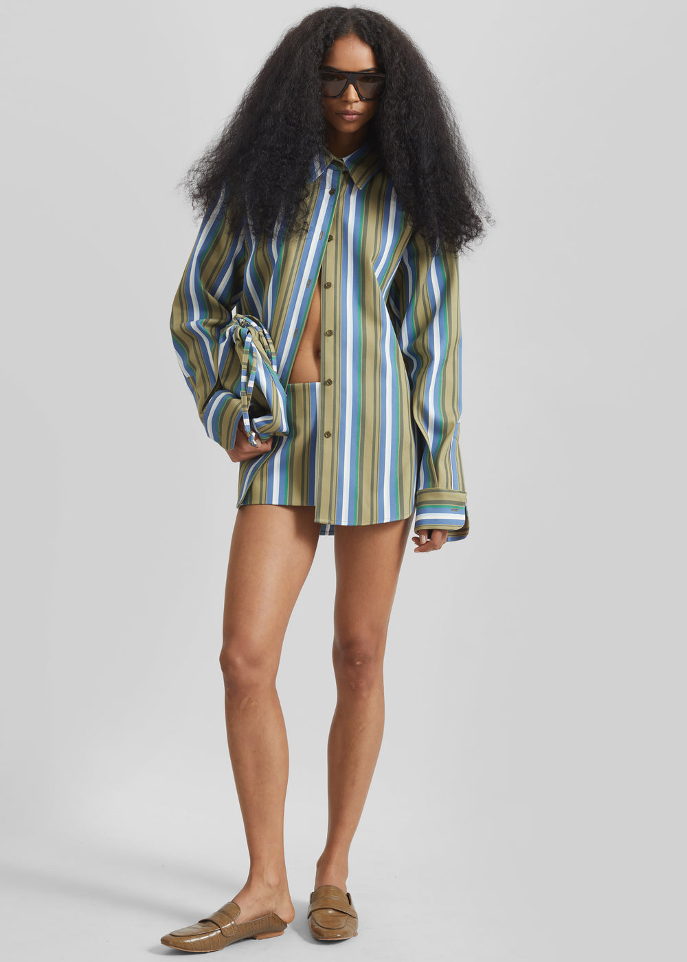 Oana Cotton Padded Shirt - Green Multi Stripe - 1