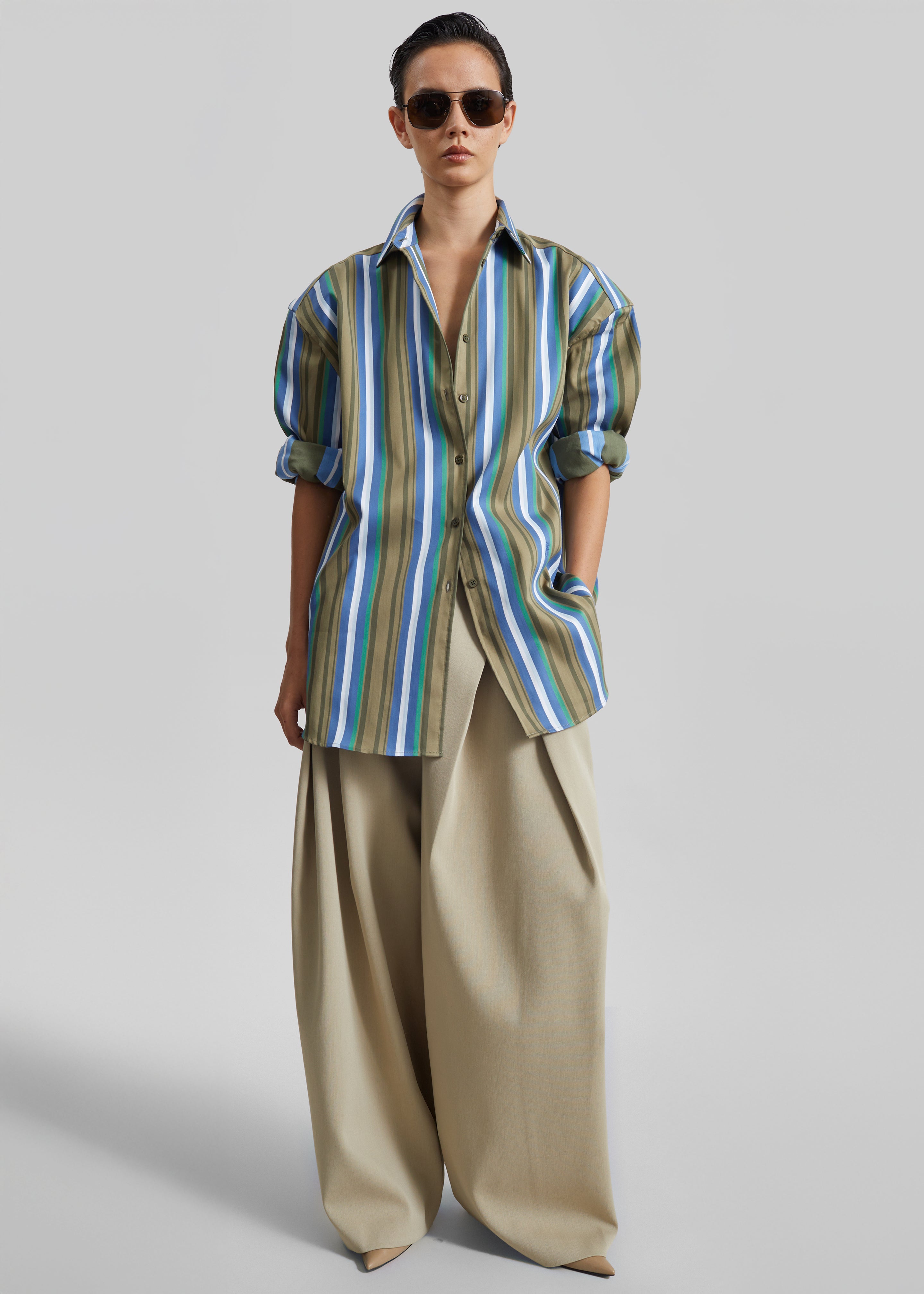 Oana Cotton Padded Shirt - Green Multi Stripe - 4