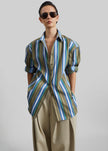 Oana Cotton Padded Shirt - Green Multi Stripe