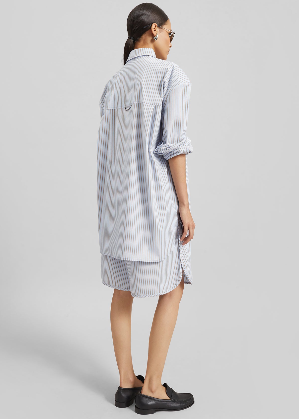 Oana Cotton Padded Shirt - Light Blue/Brown Stripe - 9