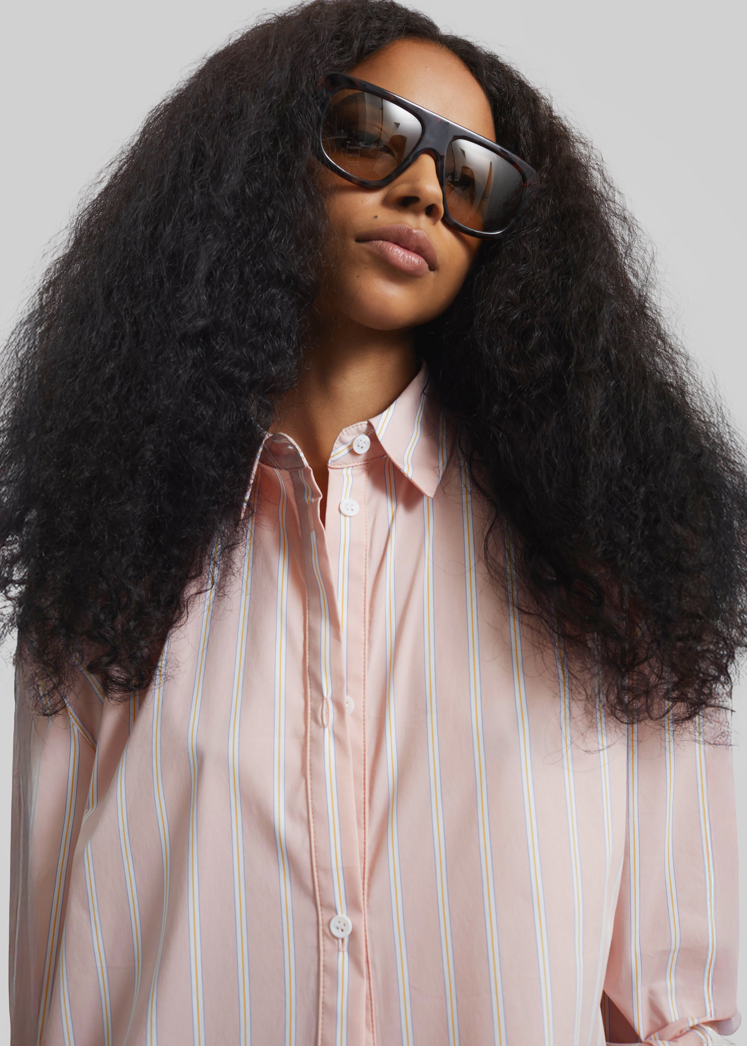 Oana Cotton Padded Shirt - Pink/White Stripes - 2