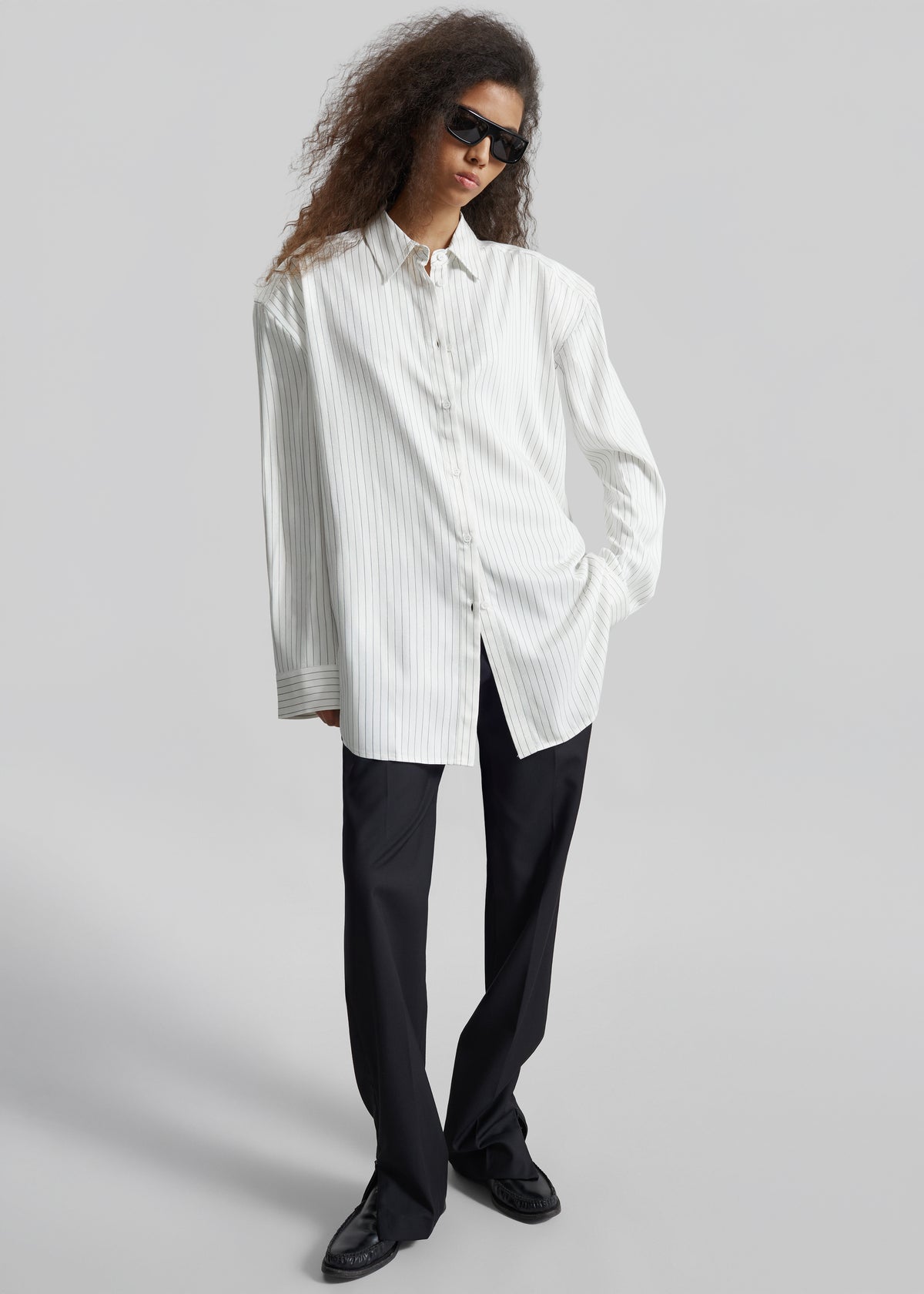 Oana Fluid Button-Up Shirt - White/Black Stripe - 2