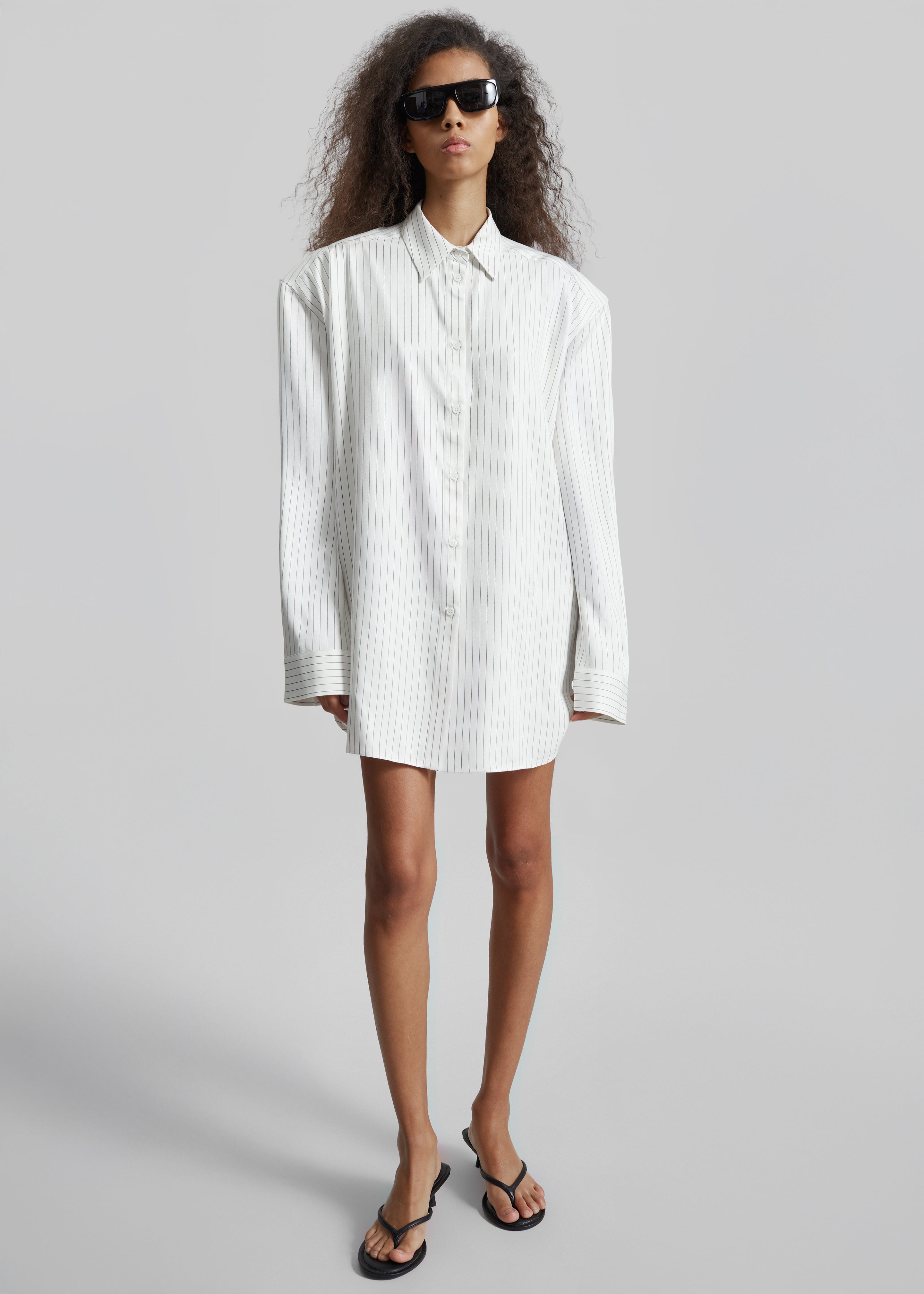Oana Fluid Button-Up Shirt - White/Black Stripe - 4