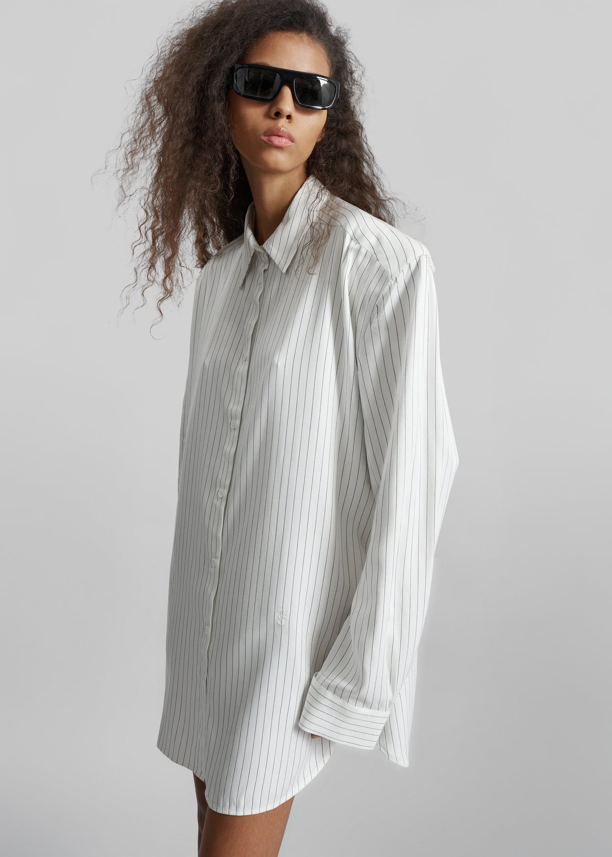 Oana Fluid Button-Up Shirt - White/Black Stripe - 1
