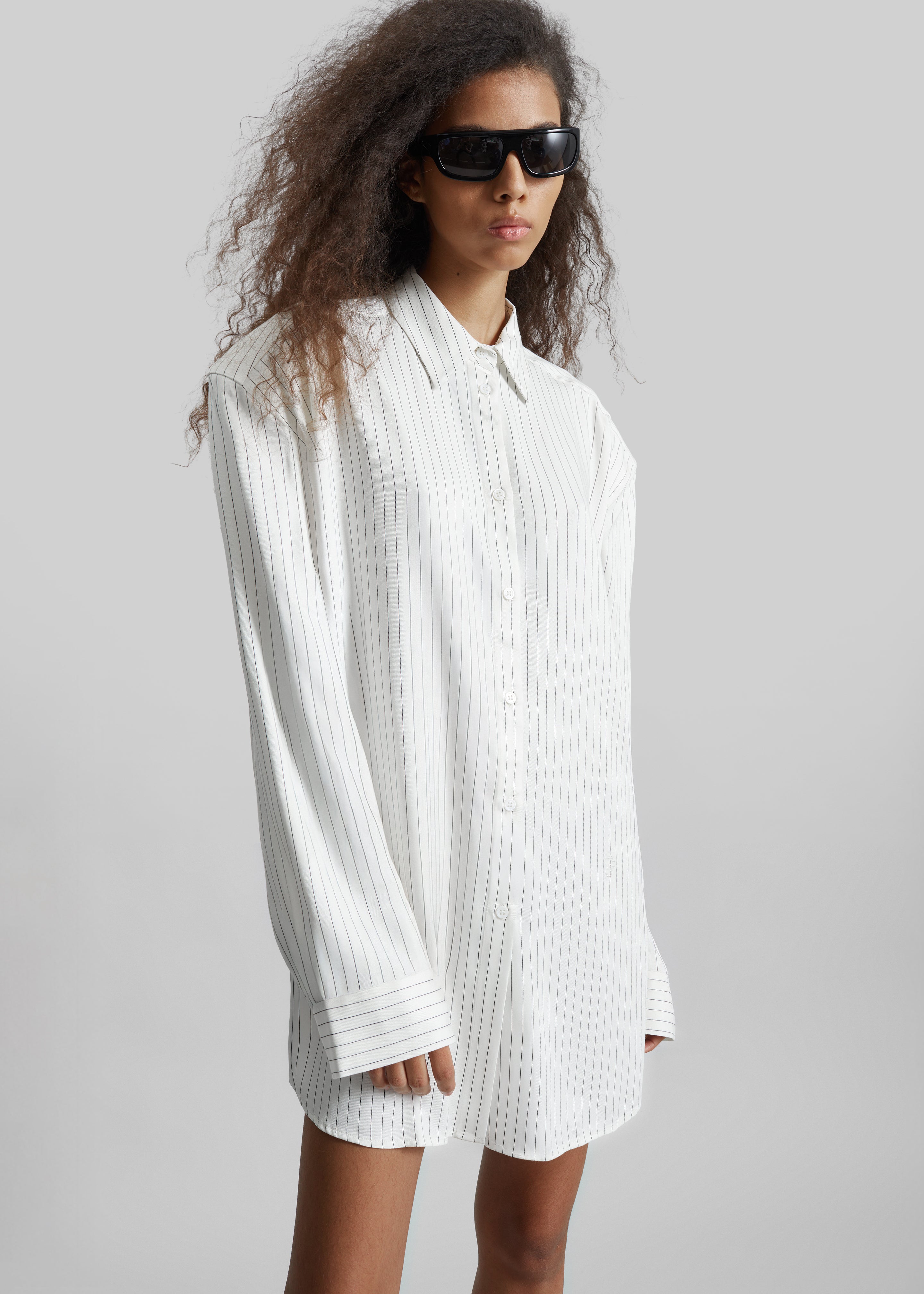 Oana Fluid Button-Up Shirt - White/Black Stripe - 5