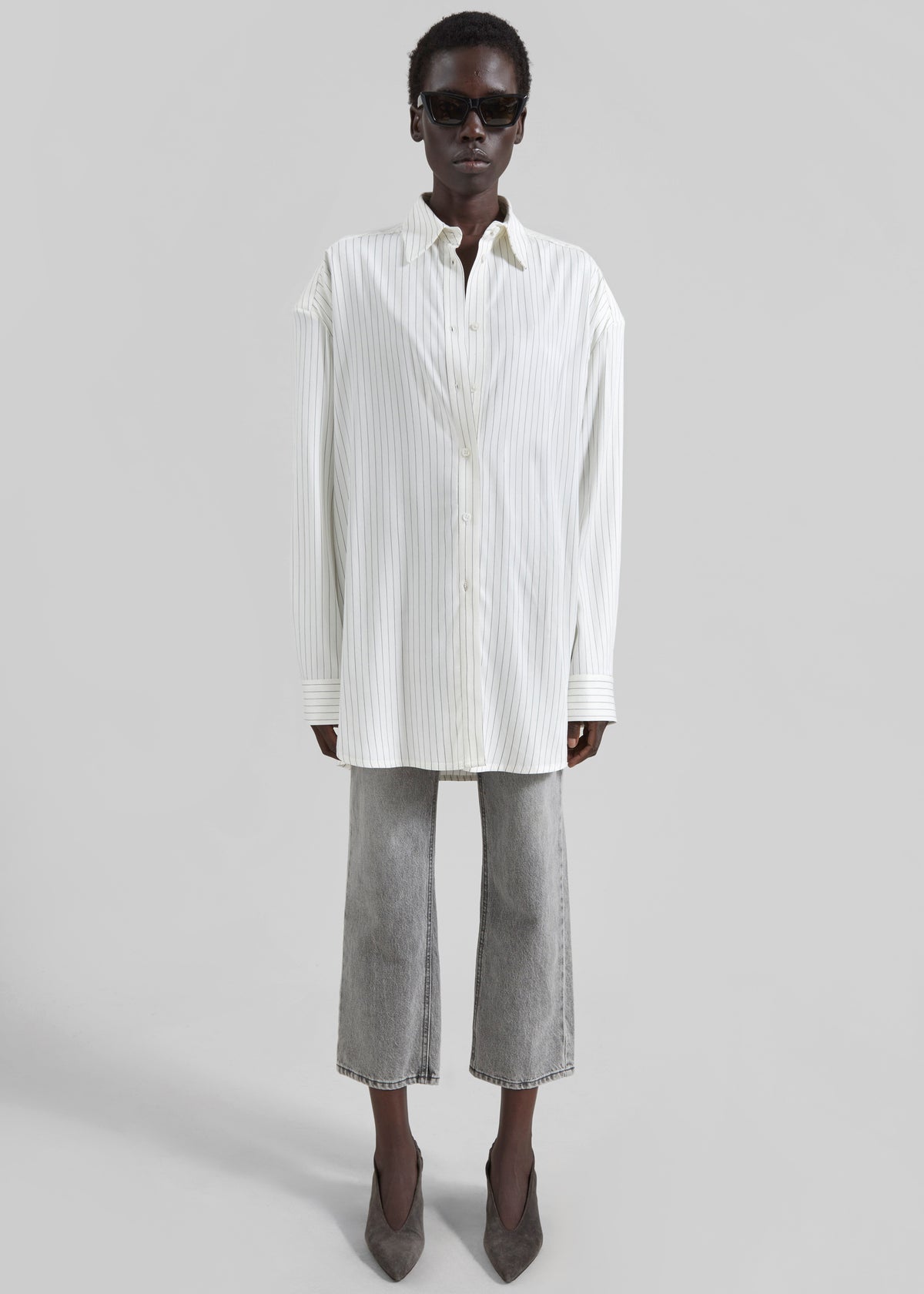 Oana Fluid Button-Up Shirt - White/Black Stripe - 6