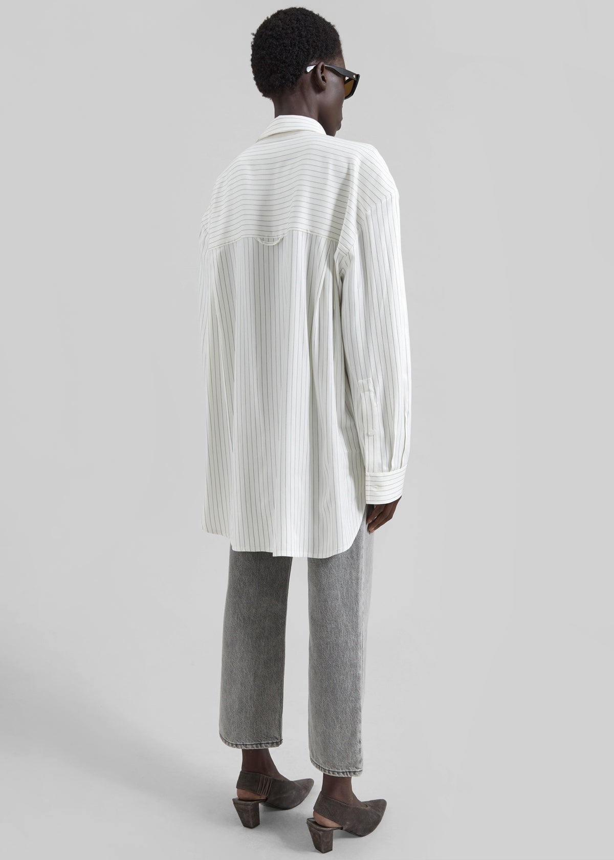 Oana Fluid Button-Up Shirt - White/Black Stripe - 8