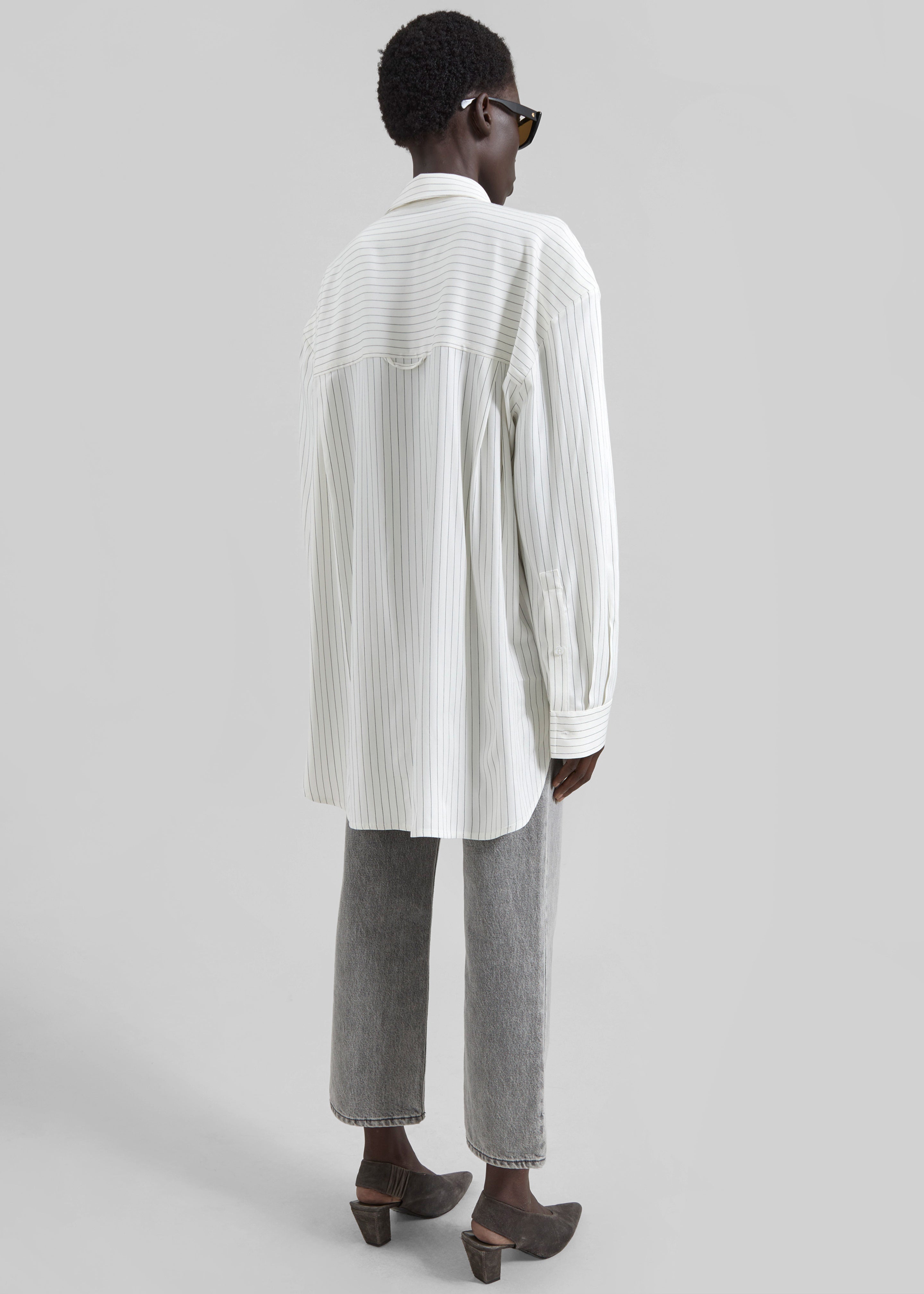 Oana Fluid Button-Up Shirt - White/Black Stripe - 8