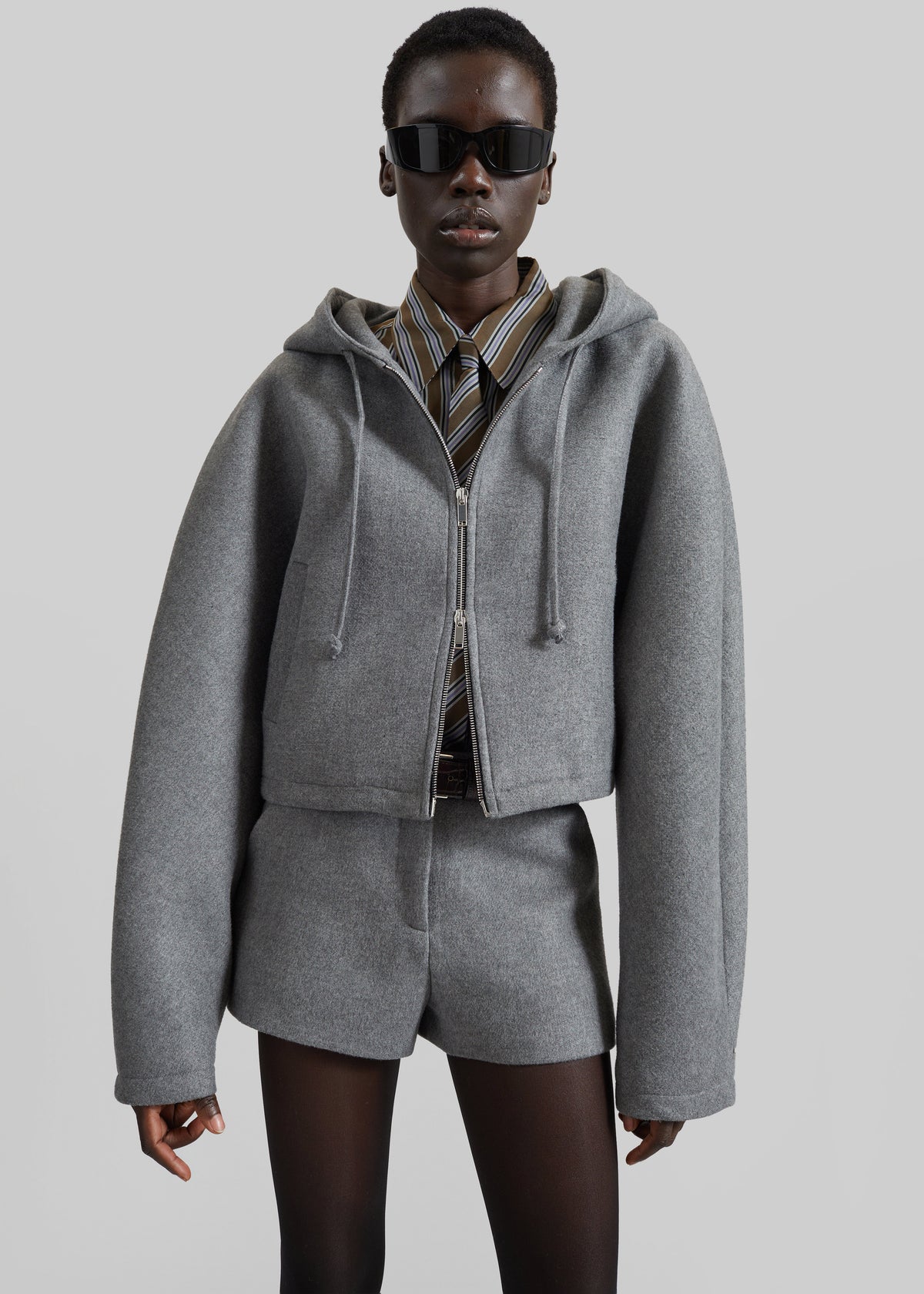 Oda Cropped Hoodie - Grey Melange