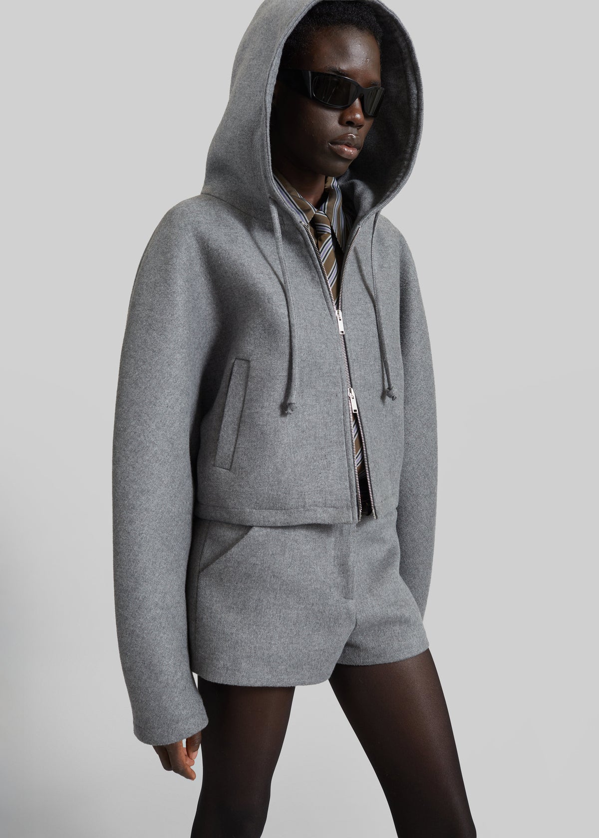 Oda Cropped Hoodie - Grey Melange
