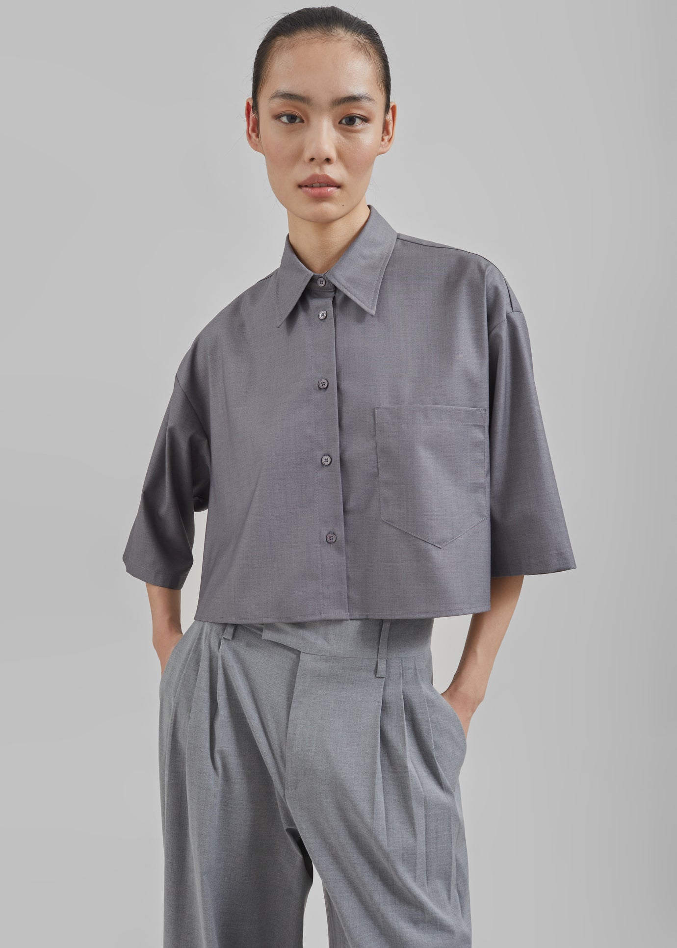 Odem Cropped Shirt - Grey - 1