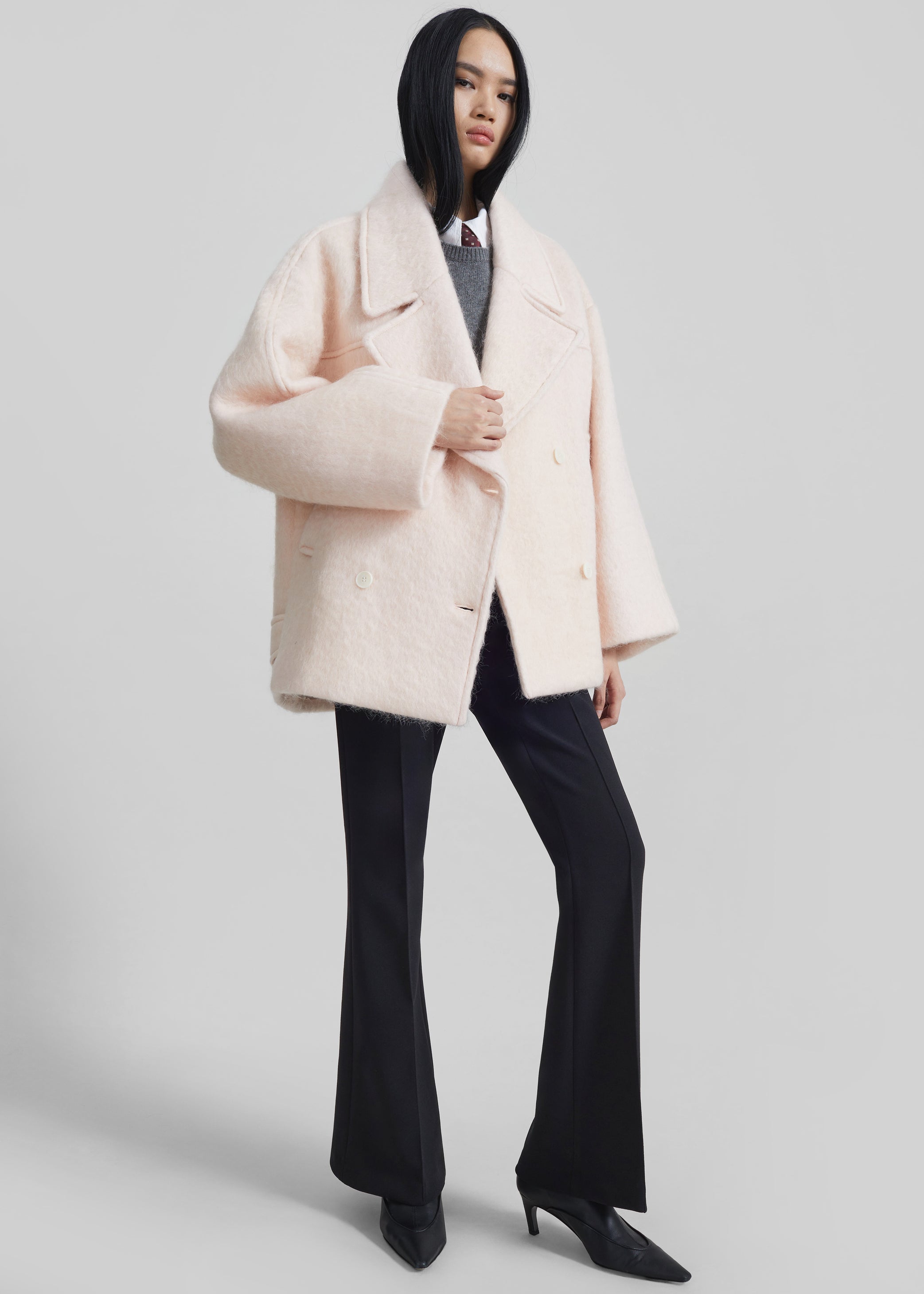Shop the look image for Odeone Brushed Wool Peacoat - Faded Pink