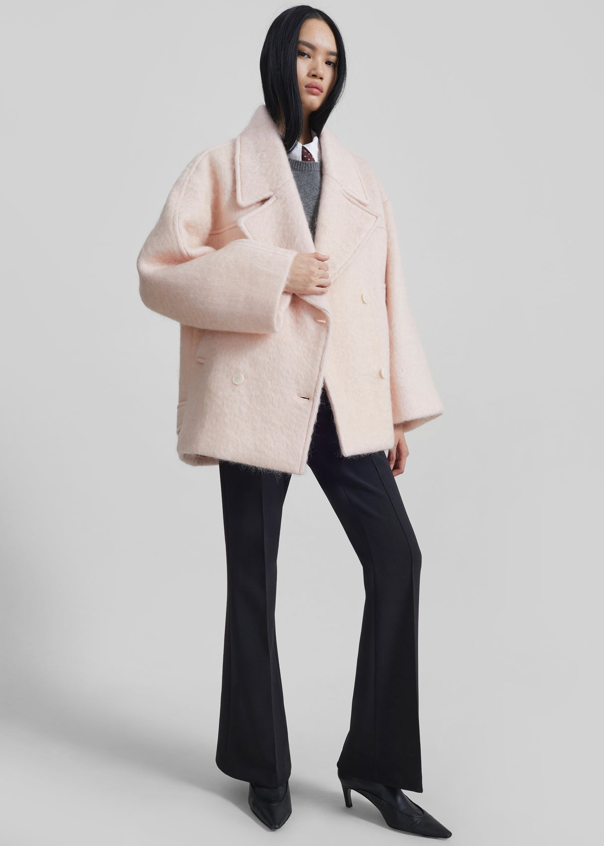 Odeone Brushed Wool Peacoat - Faded Pink - 2