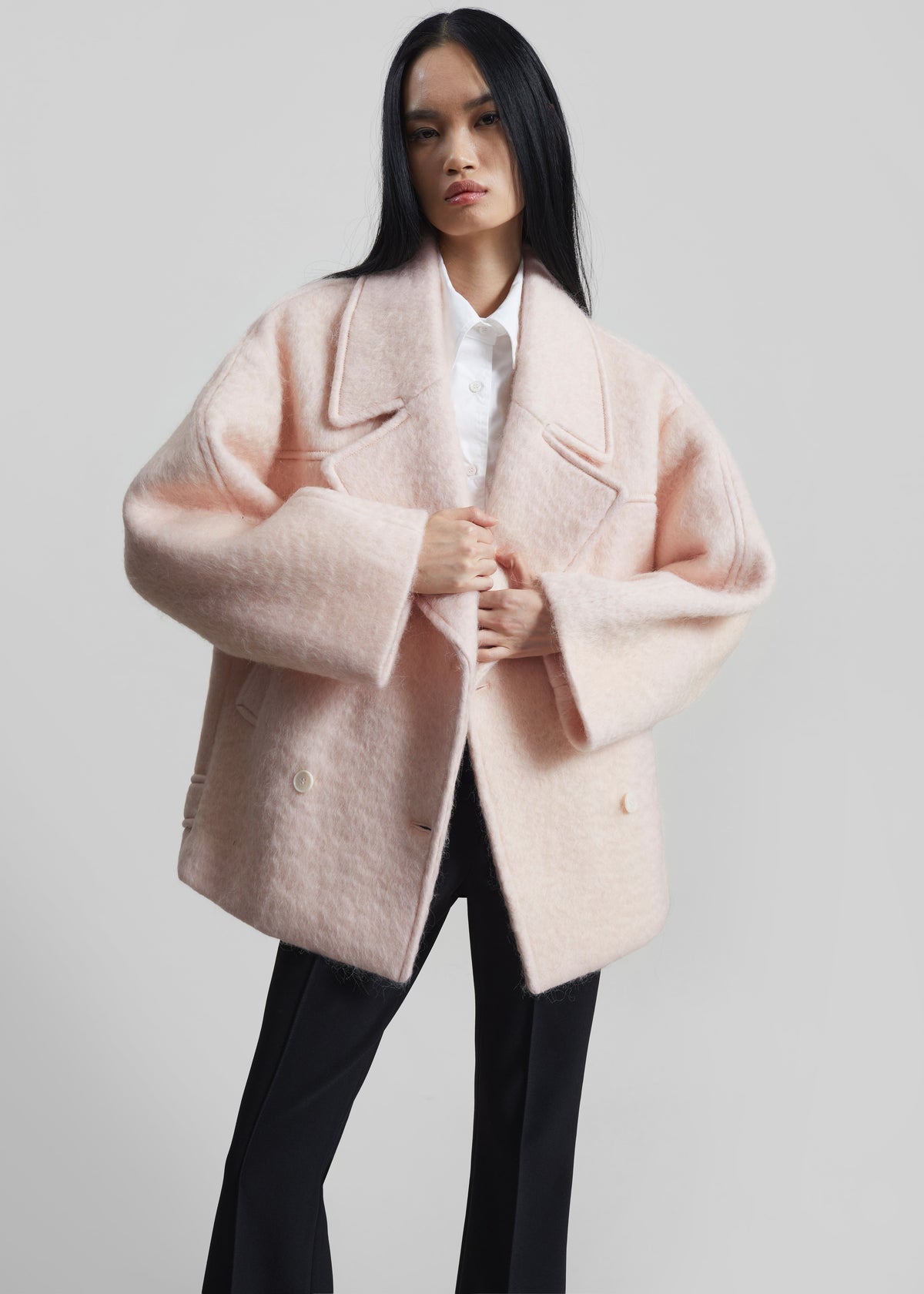 Odeone Brushed Wool Peacoat - Faded Pink - 4