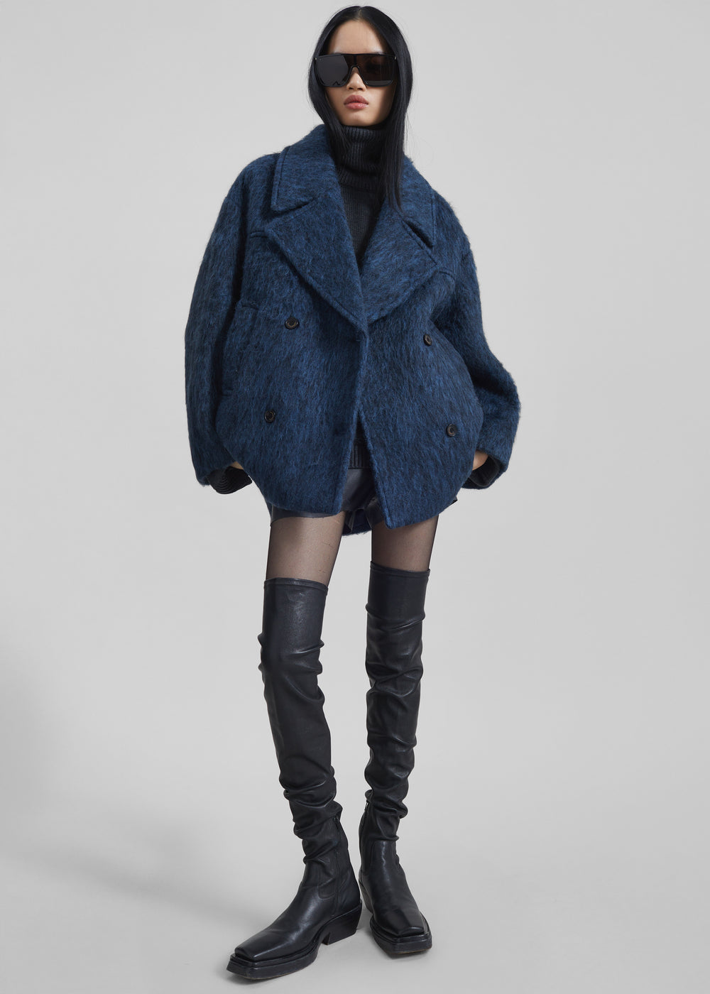 Odeone Brushed Wool Peacoat - Navy Melange
