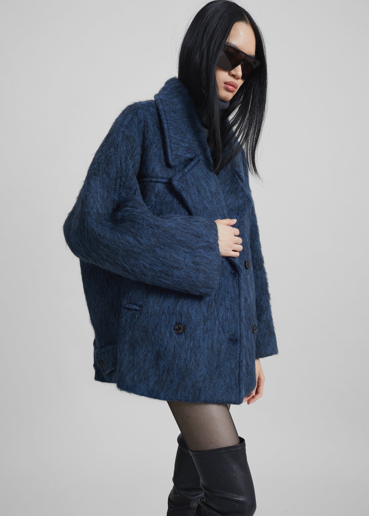 Odeone Brushed Wool Peacoat - Navy Melange - 6