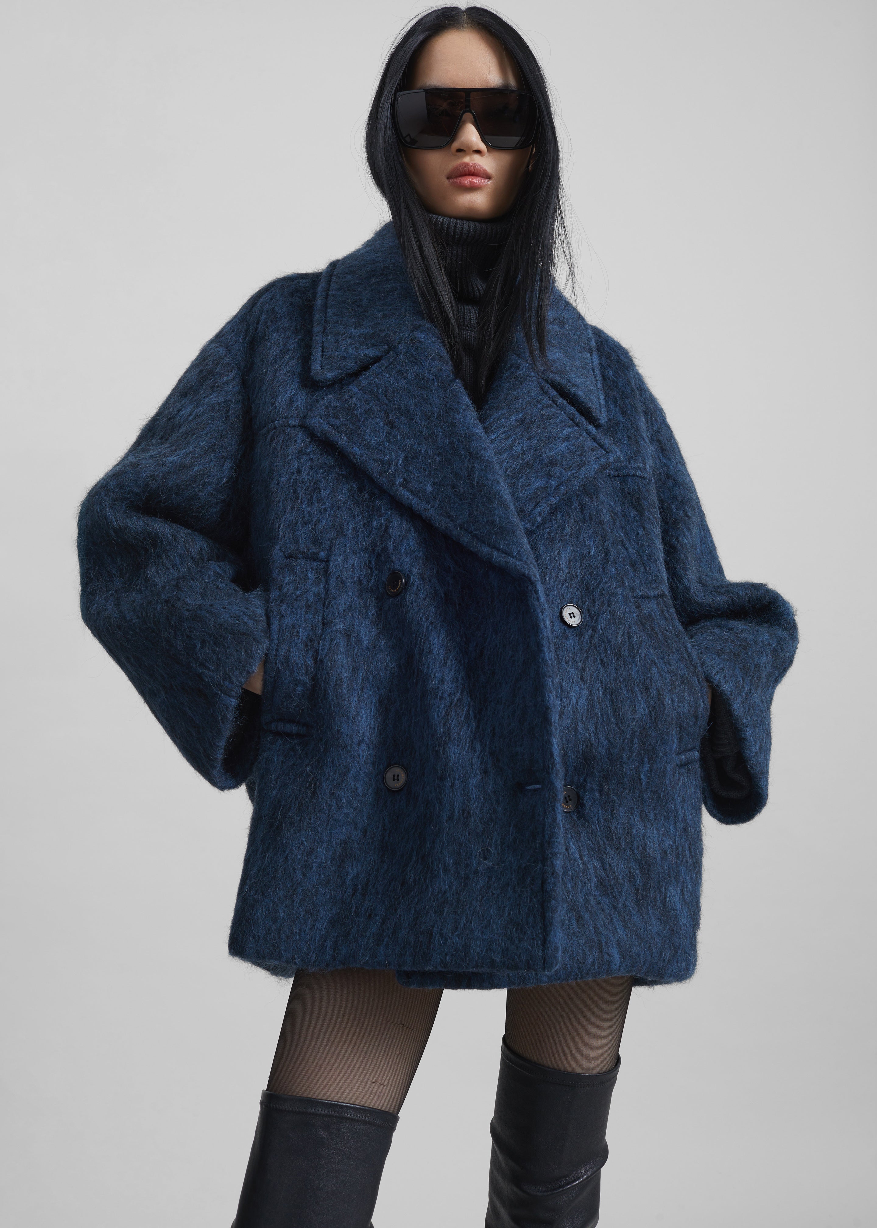Odeone Brushed Wool Peacoat - Navy Melange - 7