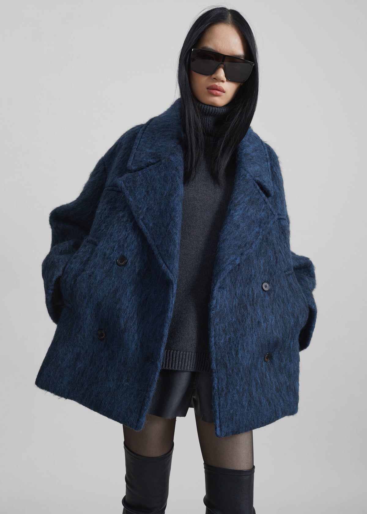 Odeone Brushed Wool Peacoat - Navy Melange - 2