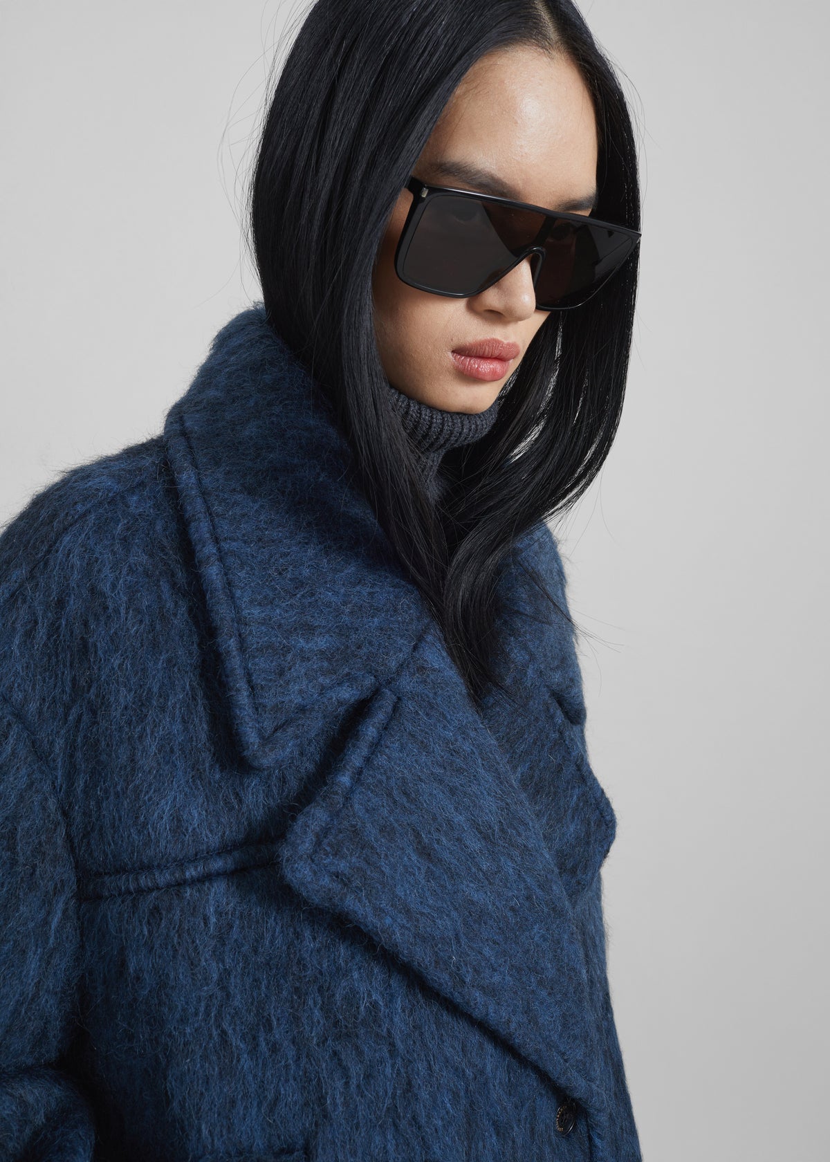 Odeone Brushed Wool Peacoat - Navy Melange - 5