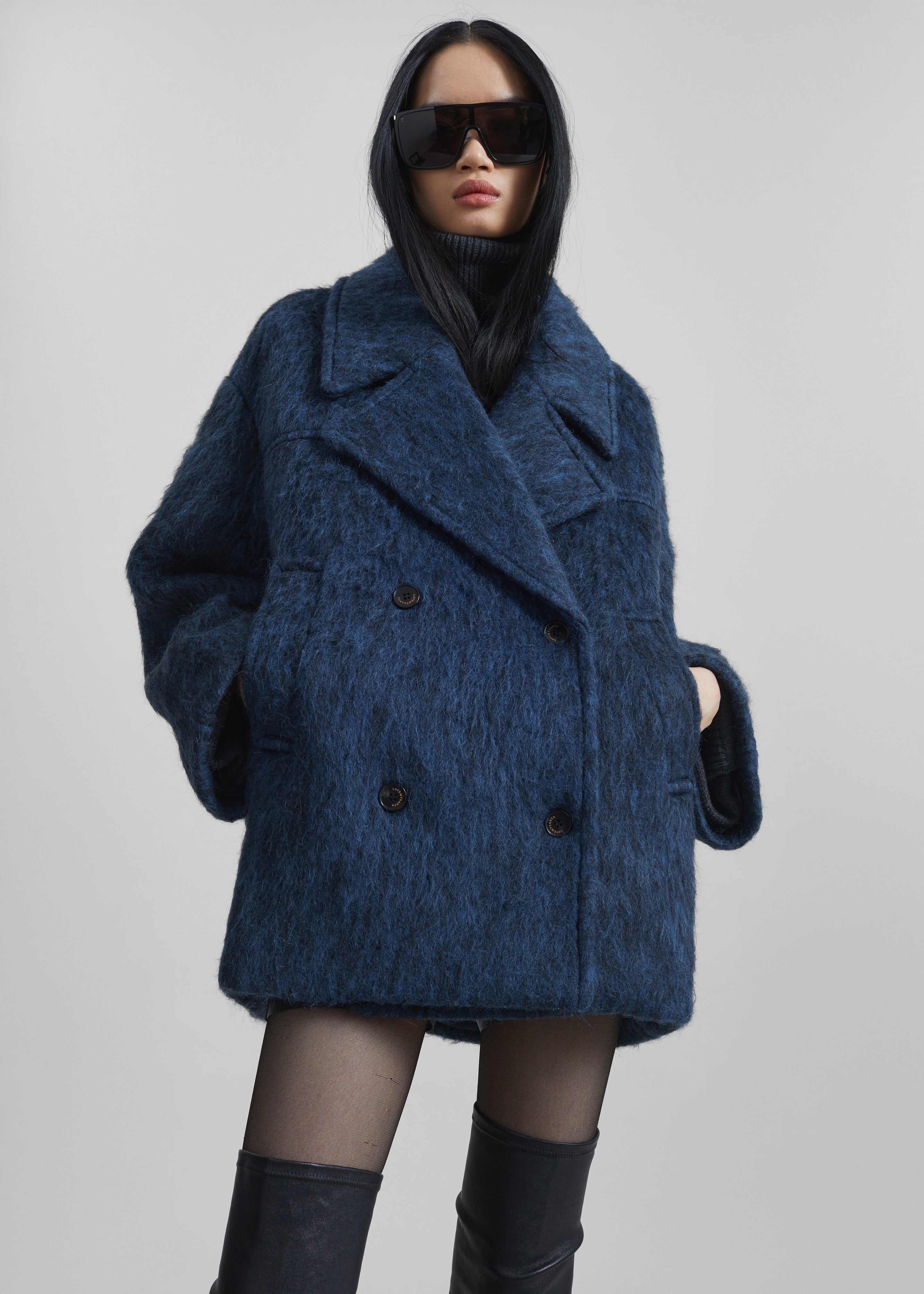 Odeone Brushed Wool Peacoat - Navy Melange - 4