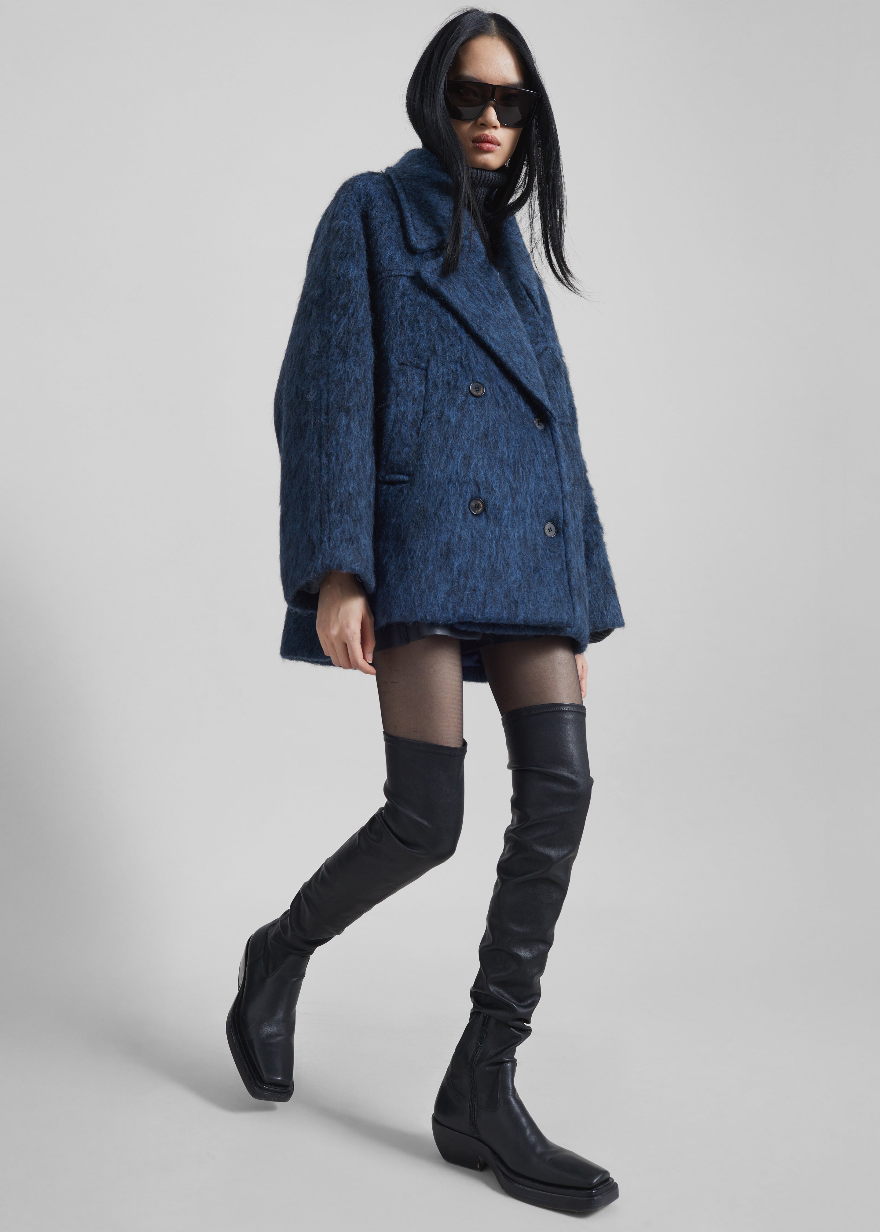 Odeone Brushed Wool Peacoat - Navy Melange - 3