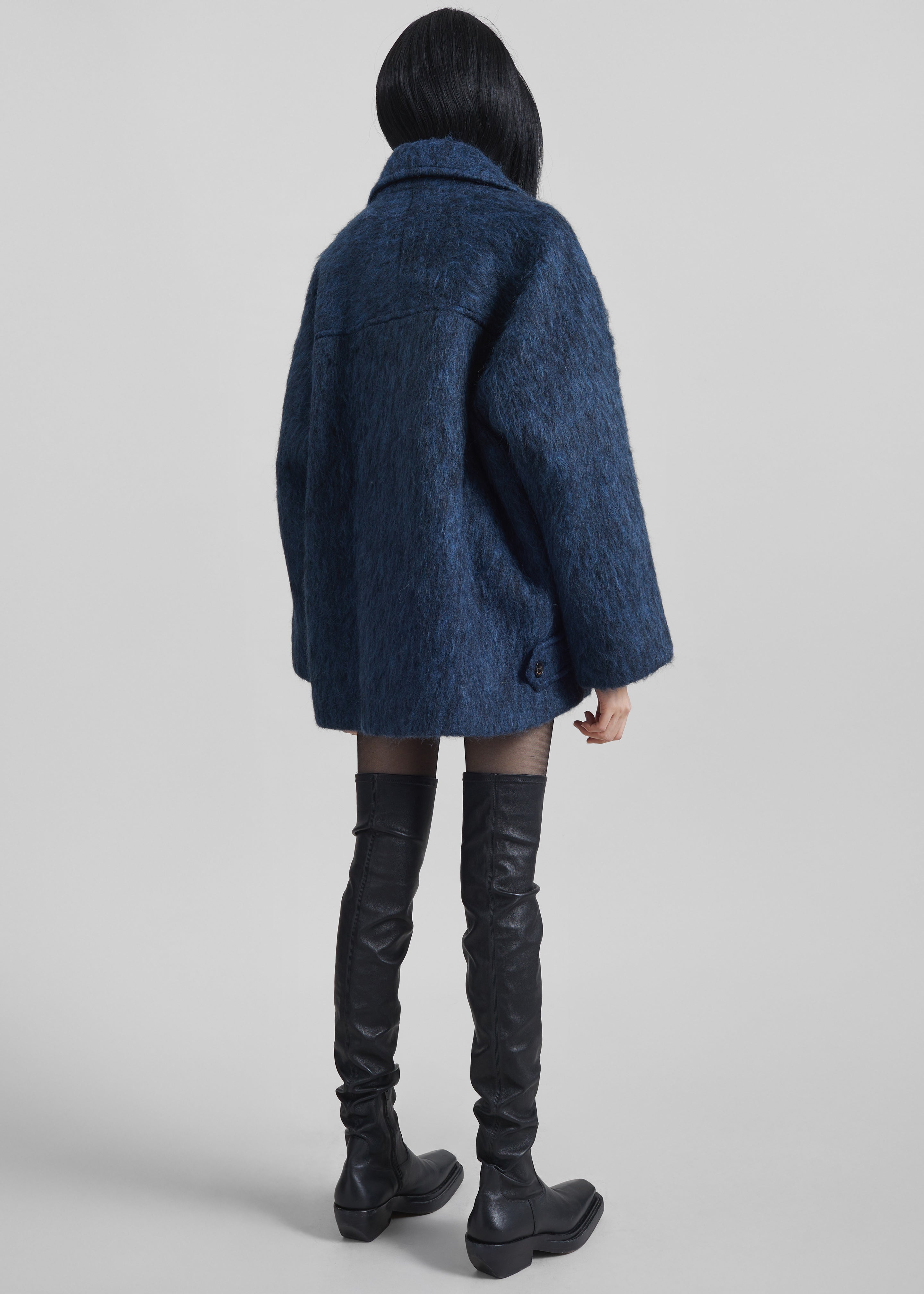 Odeone Brushed Wool Peacoat - Navy Melange - 8