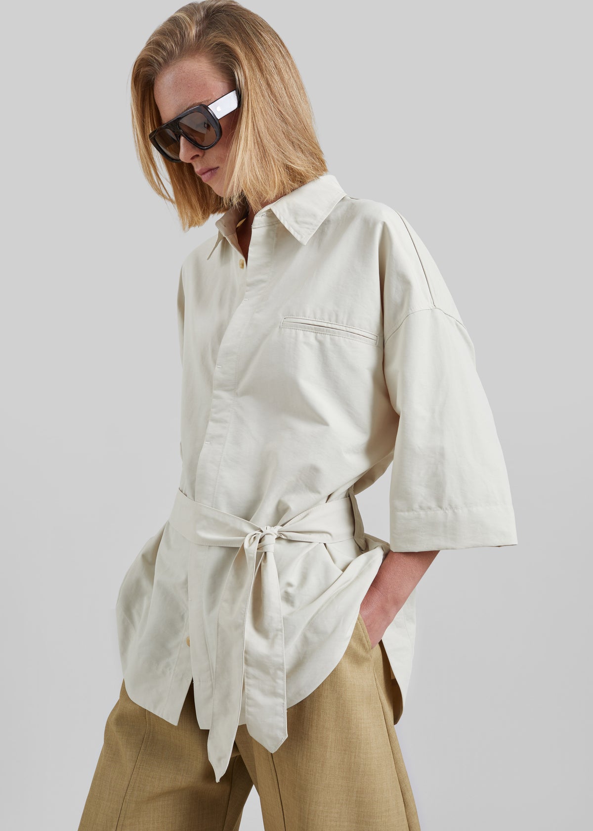 Odesa Belted Shirt - Light Beige - 2