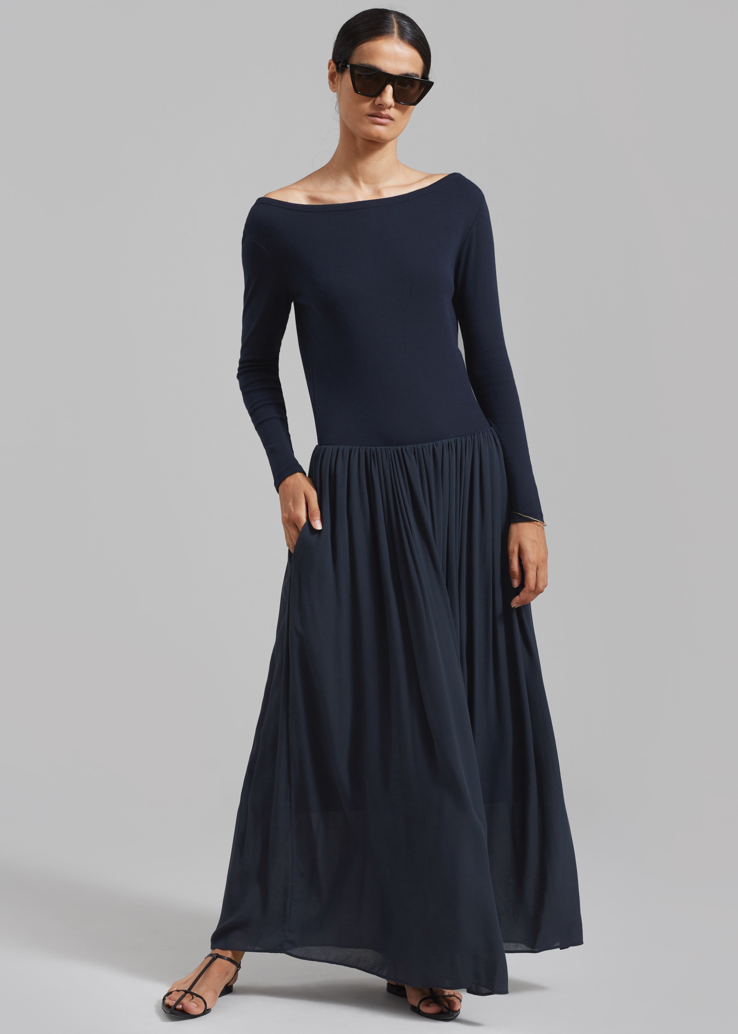 Odette Gathered Skirt Maxi Dress Navy