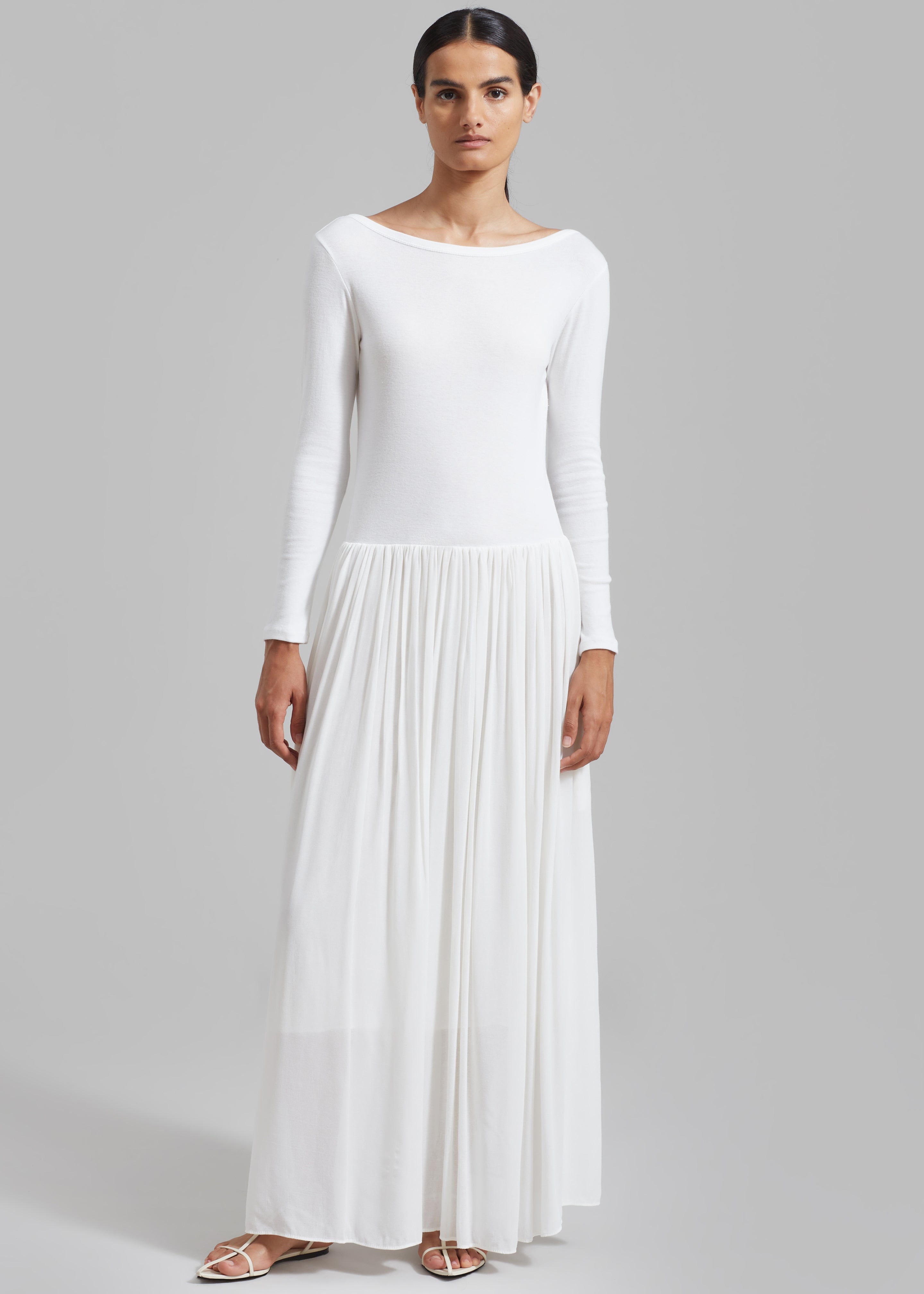 Odette Gathered Skirt Maxi Dress - White - 8