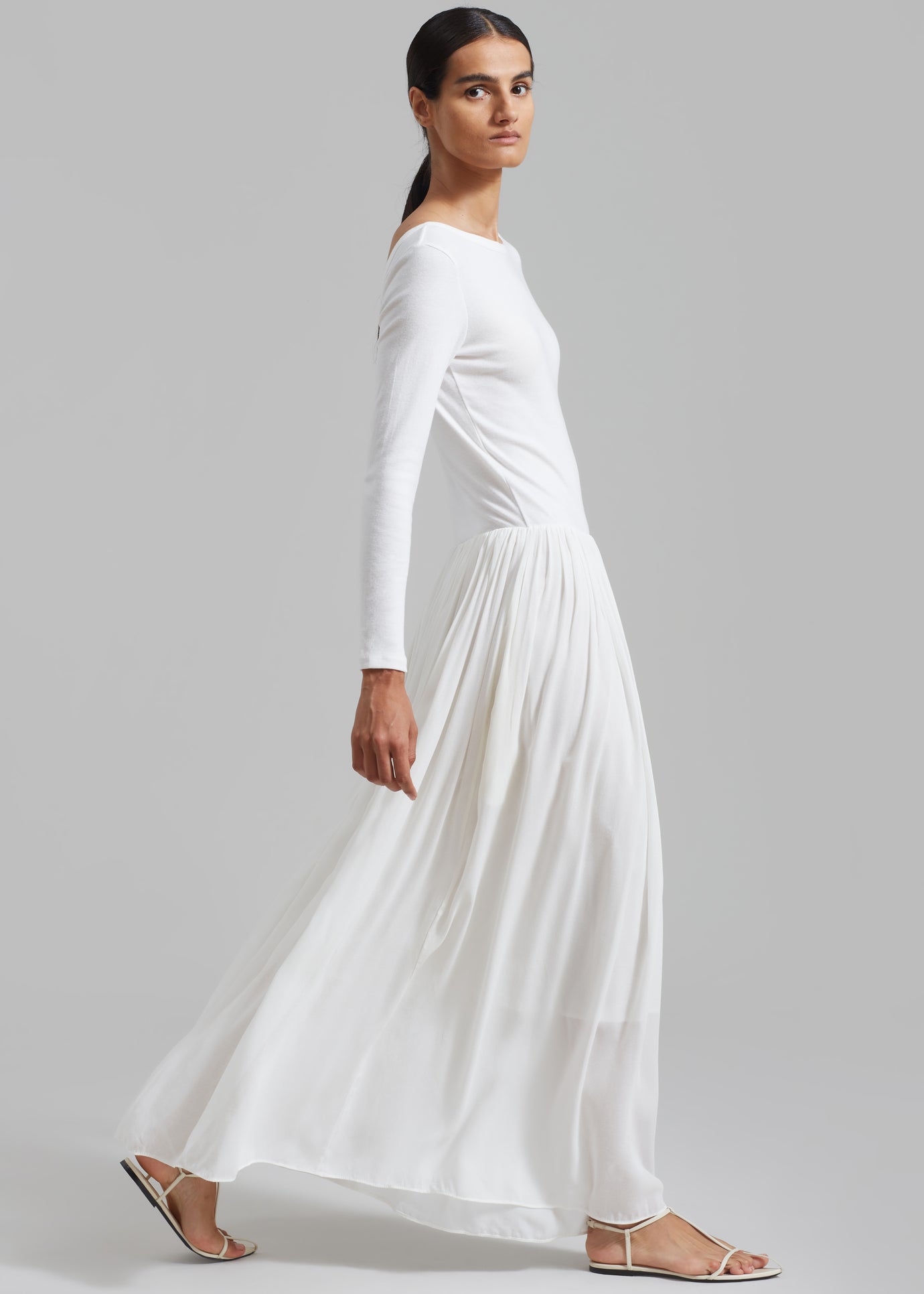 Odette Gathered Skirt Maxi Dress - White