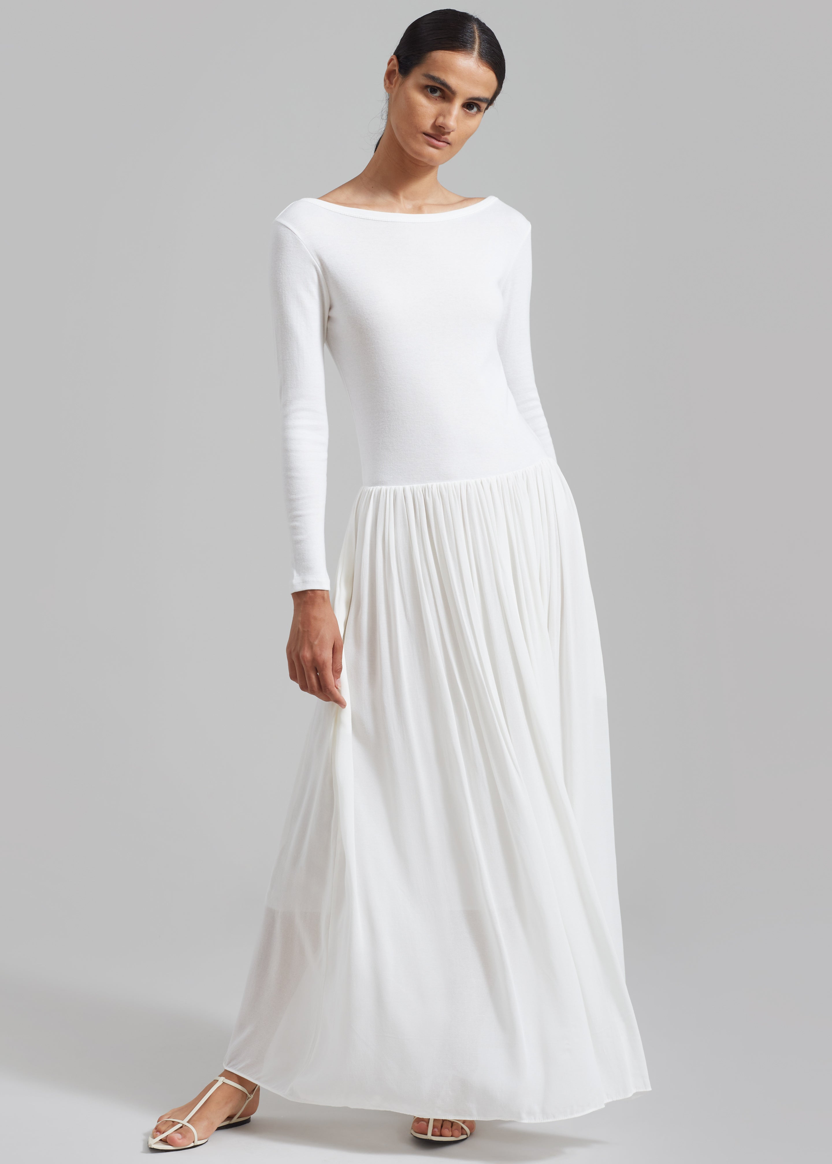 Odette Gathered Skirt Maxi Dress - White - 7