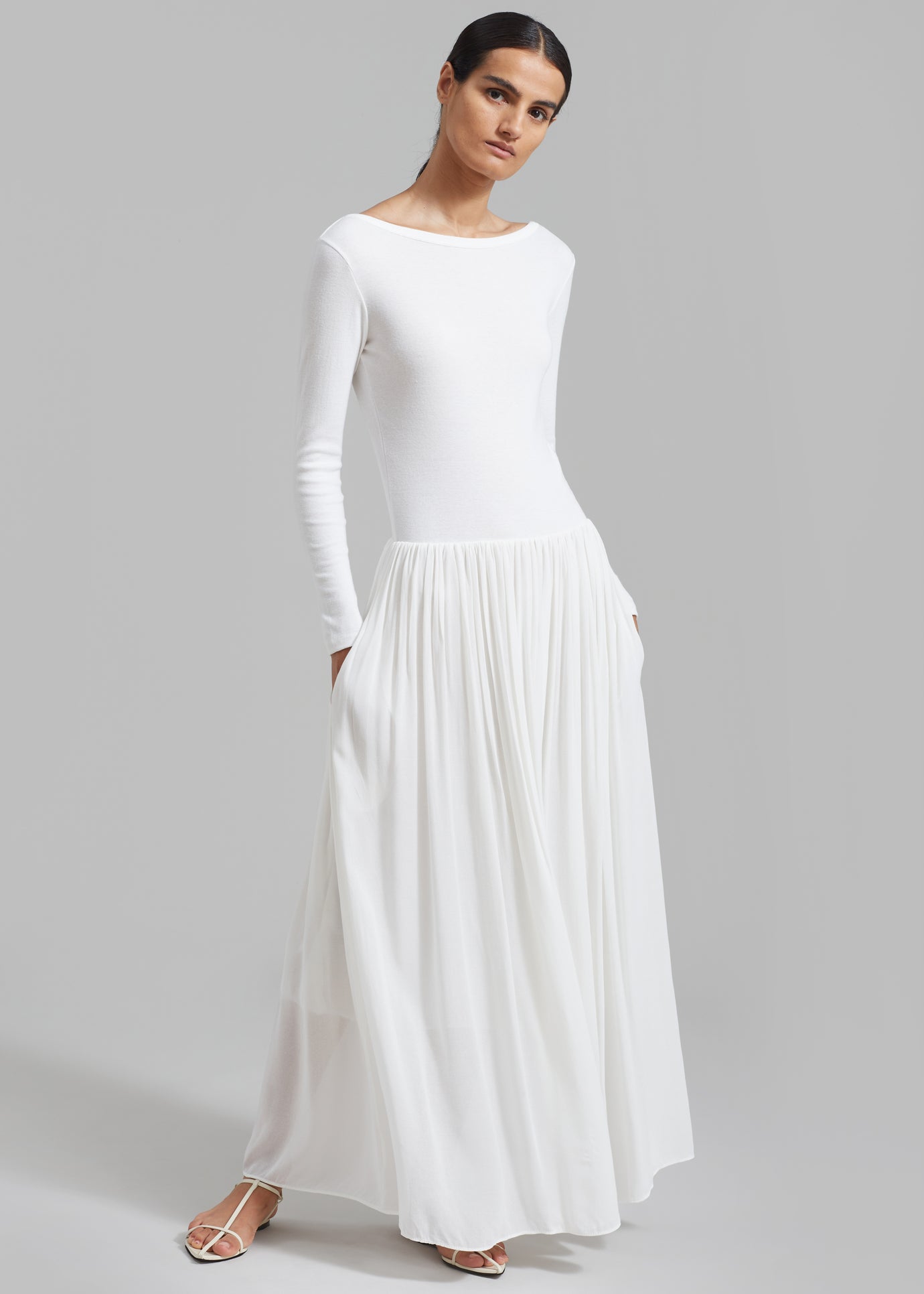 Odette Gathered Skirt Maxi Dress - White - 1