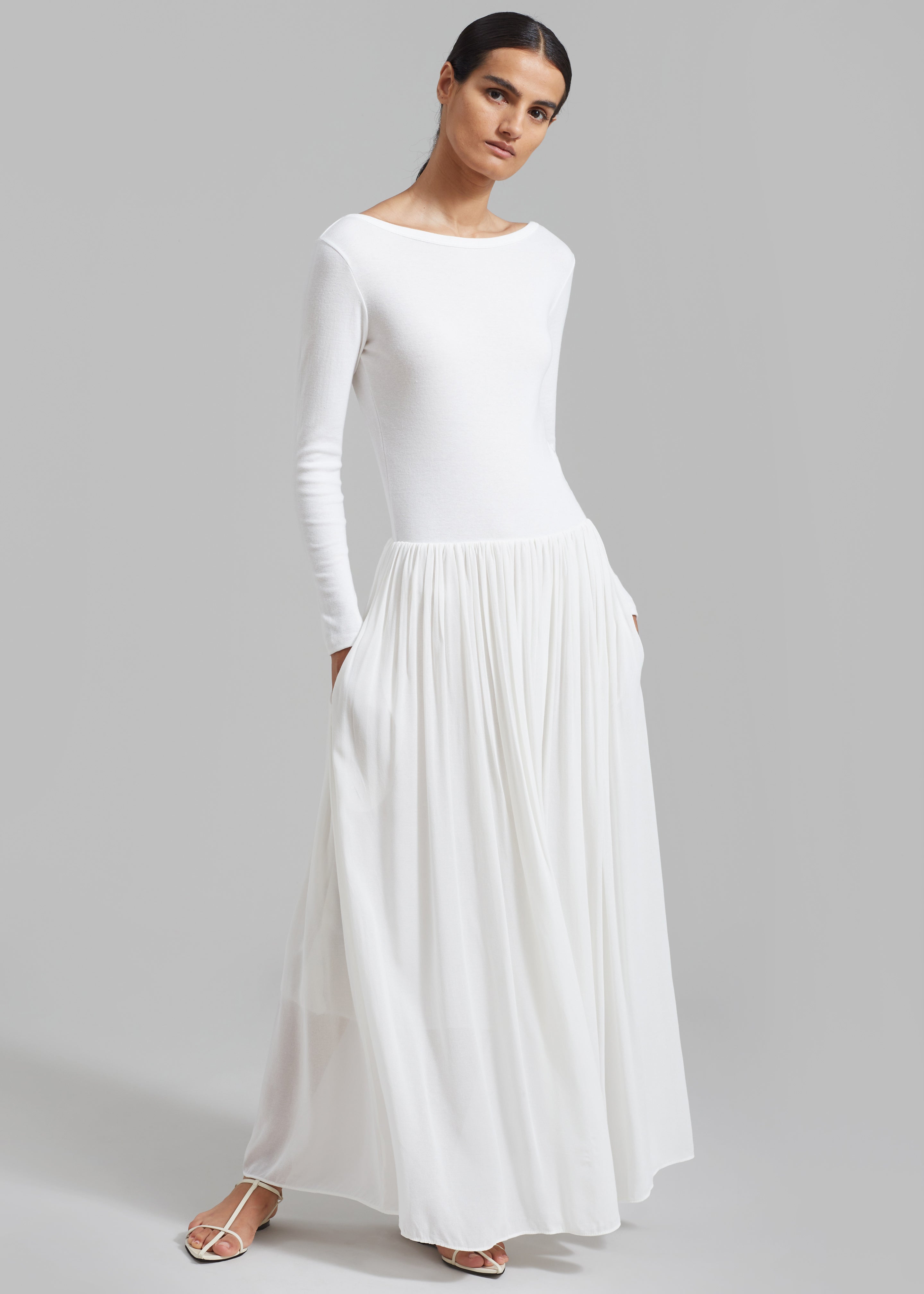 Odette Gathered Skirt Maxi Dress - White - 2