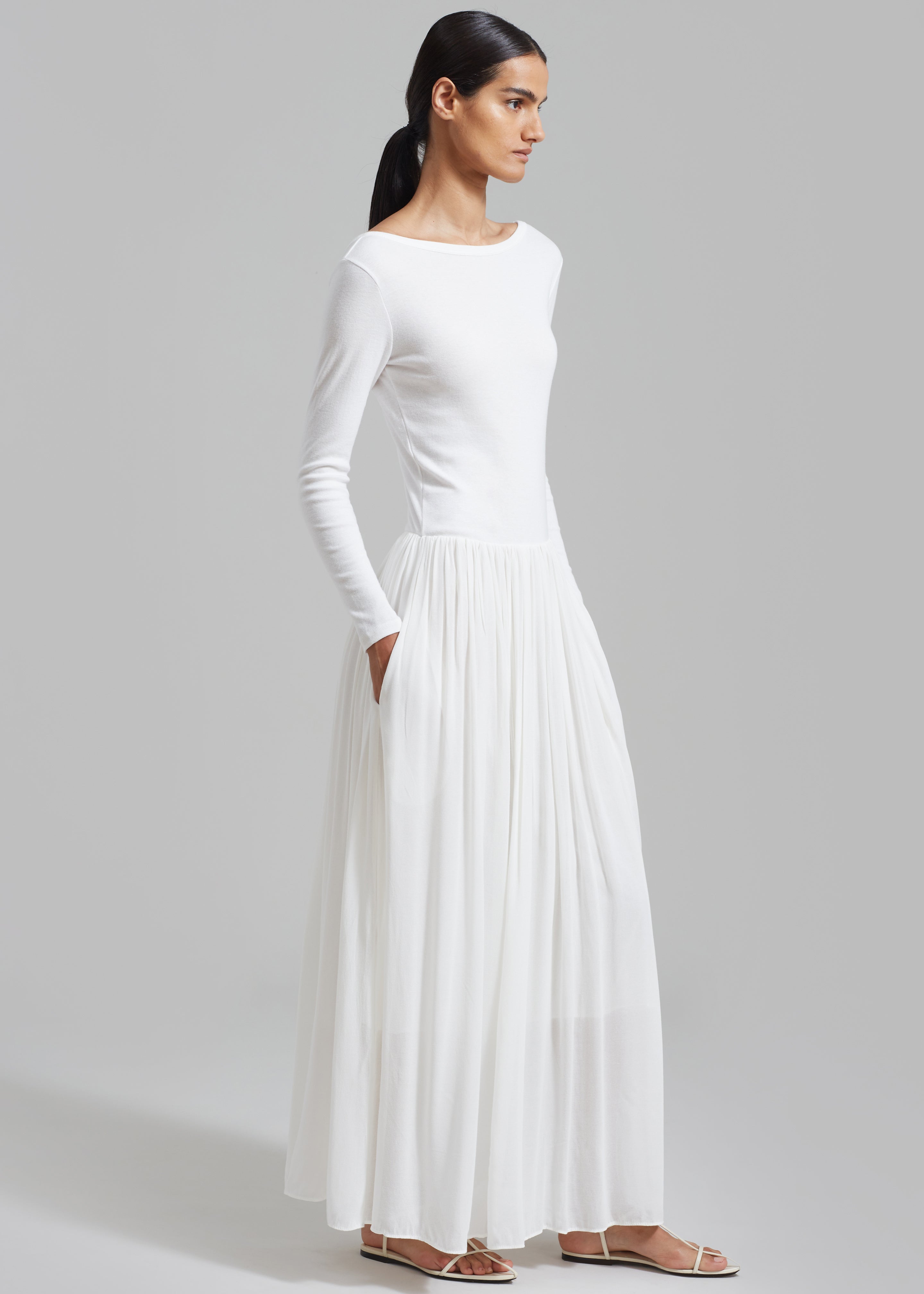 White maxi pleated dress Clearance