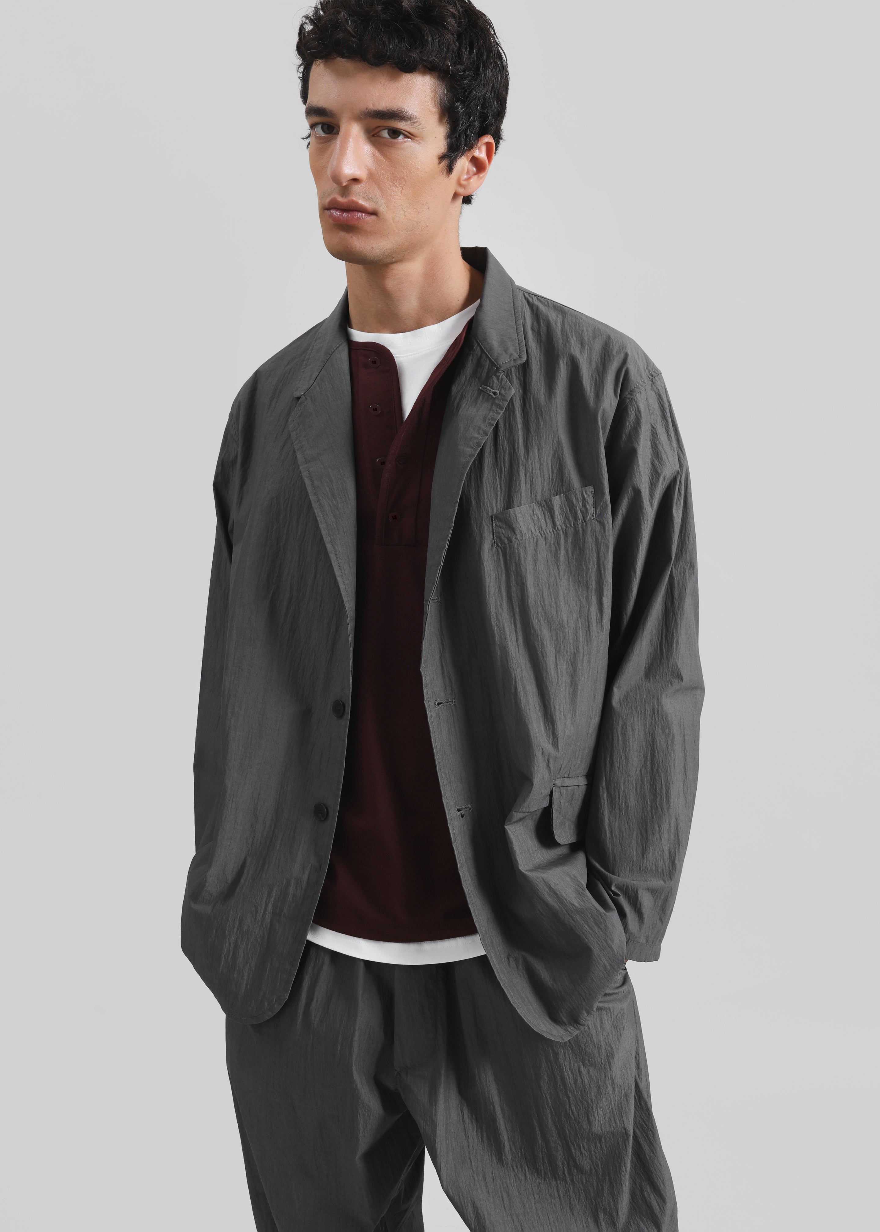 Ohio Crinkled Poplin Blazer - Slate Grey - 2