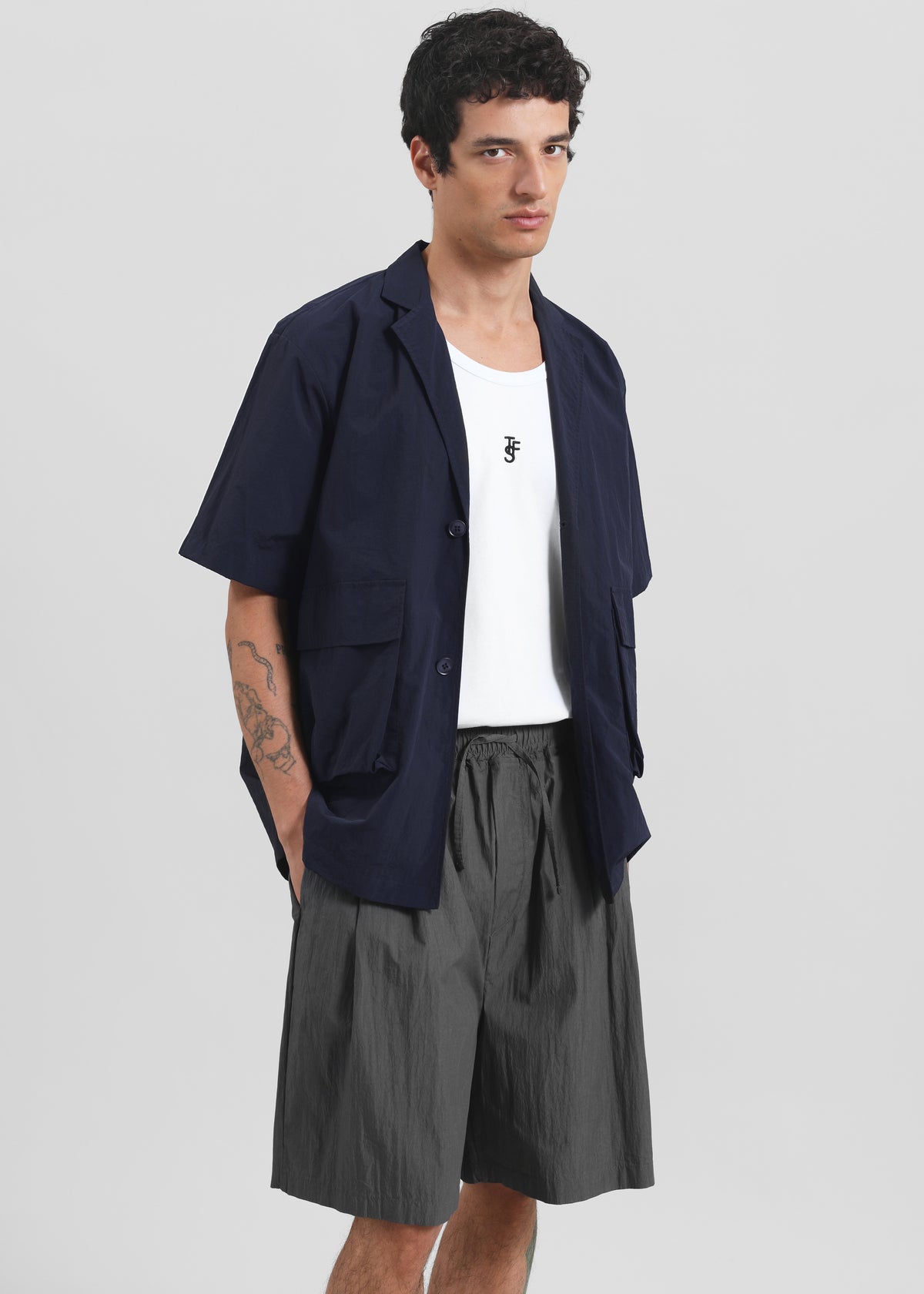 Ohio Crinkled Poplin Shorts - Slate Grey - 1