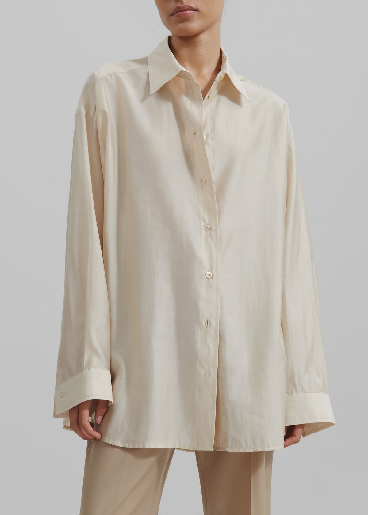 Ola Semi-Sheer Button Up Shirt - Ivory The Frankie Shop Ola Semi-Sheer Button Up Shirt - Ivory The Frankie Shop