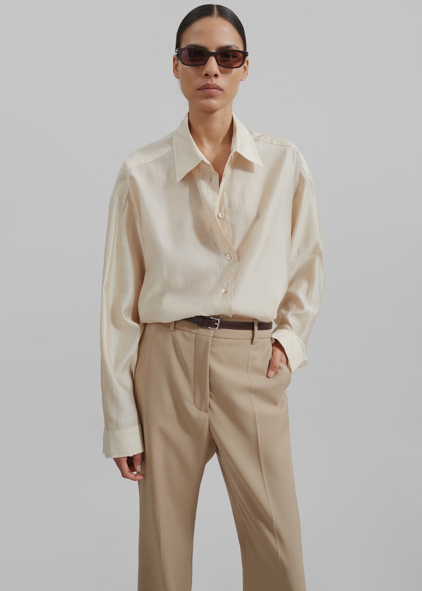 Ola Semi-Sheer Button Up Shirt - Ivory