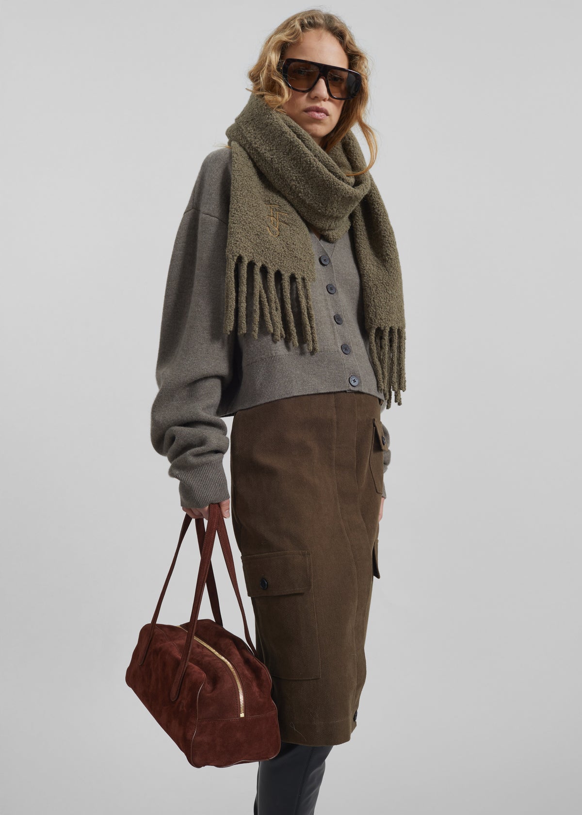 Olari Alpaca Blend Boucle Scarf - Olive - 2