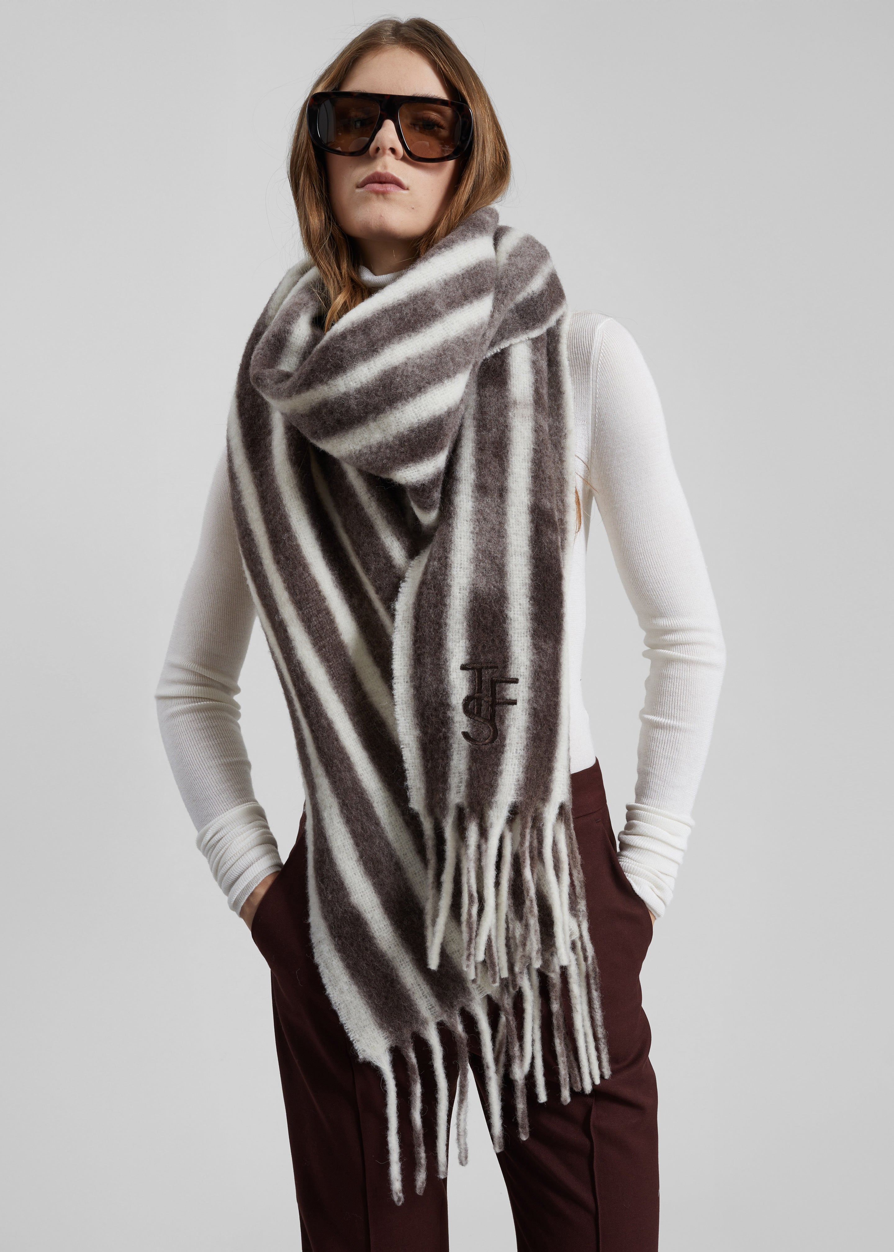 Olari Alpaca Blend Scarf - Brown/White Stripe – The Frankie Shop