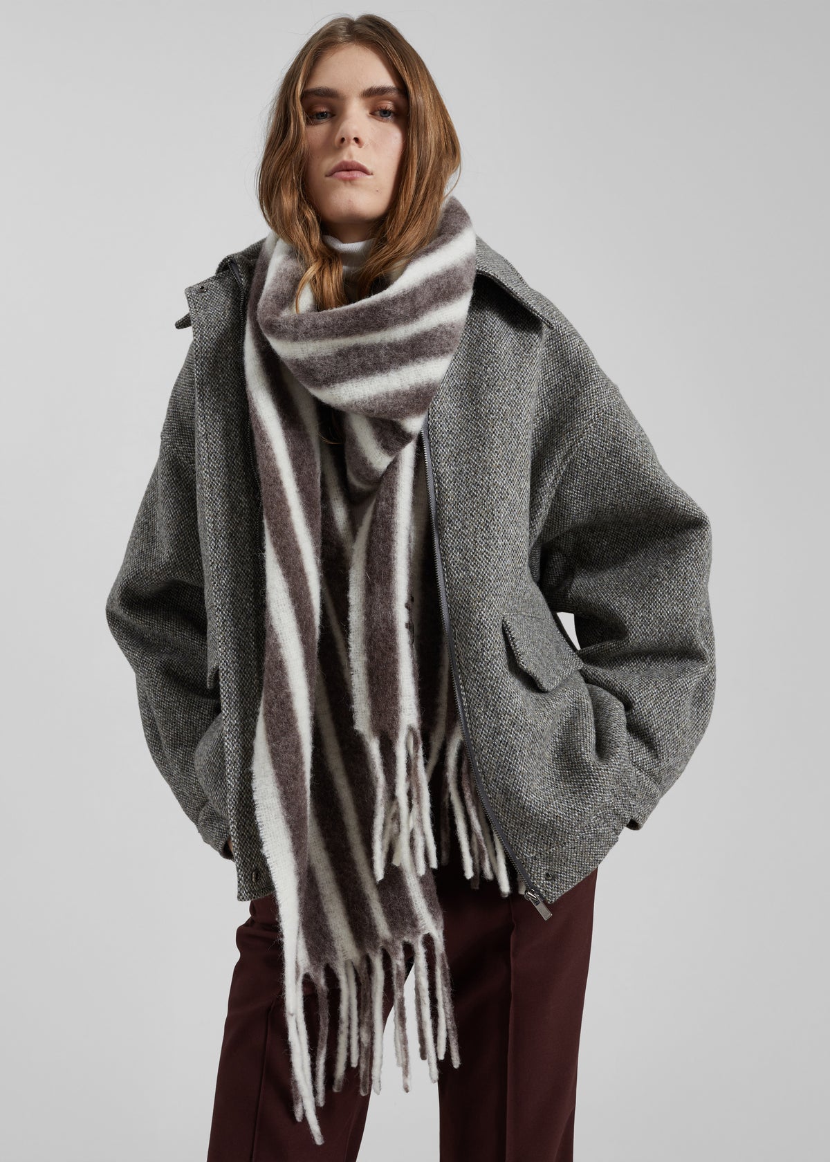 Olari Alpaca Blend Scarf - Brown/White Stripe - 3
