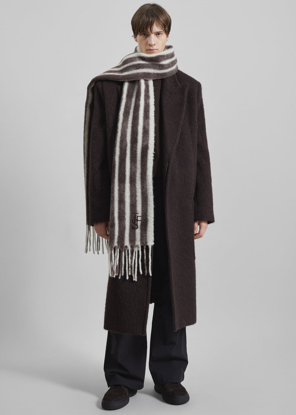 Olari Alpaca Blend Scarf - Brown/White Stripe