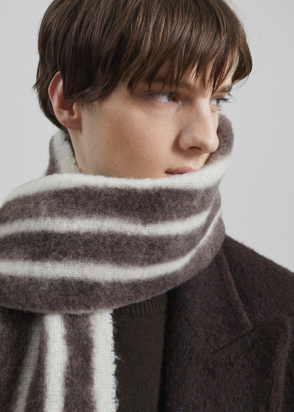 Olari Alpaca Blend Scarf - Brown/White Stripe - 1