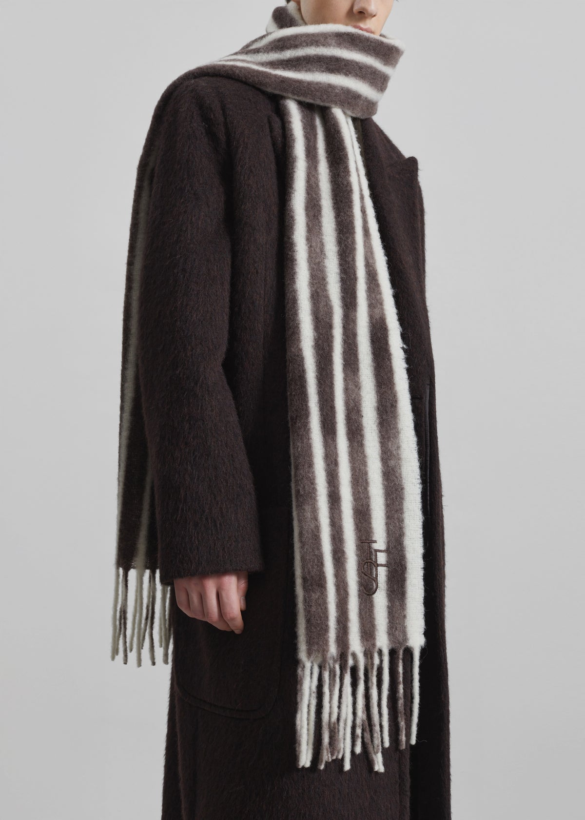 Olari Alpaca Blend Scarf - Brown/White Stripe - 9