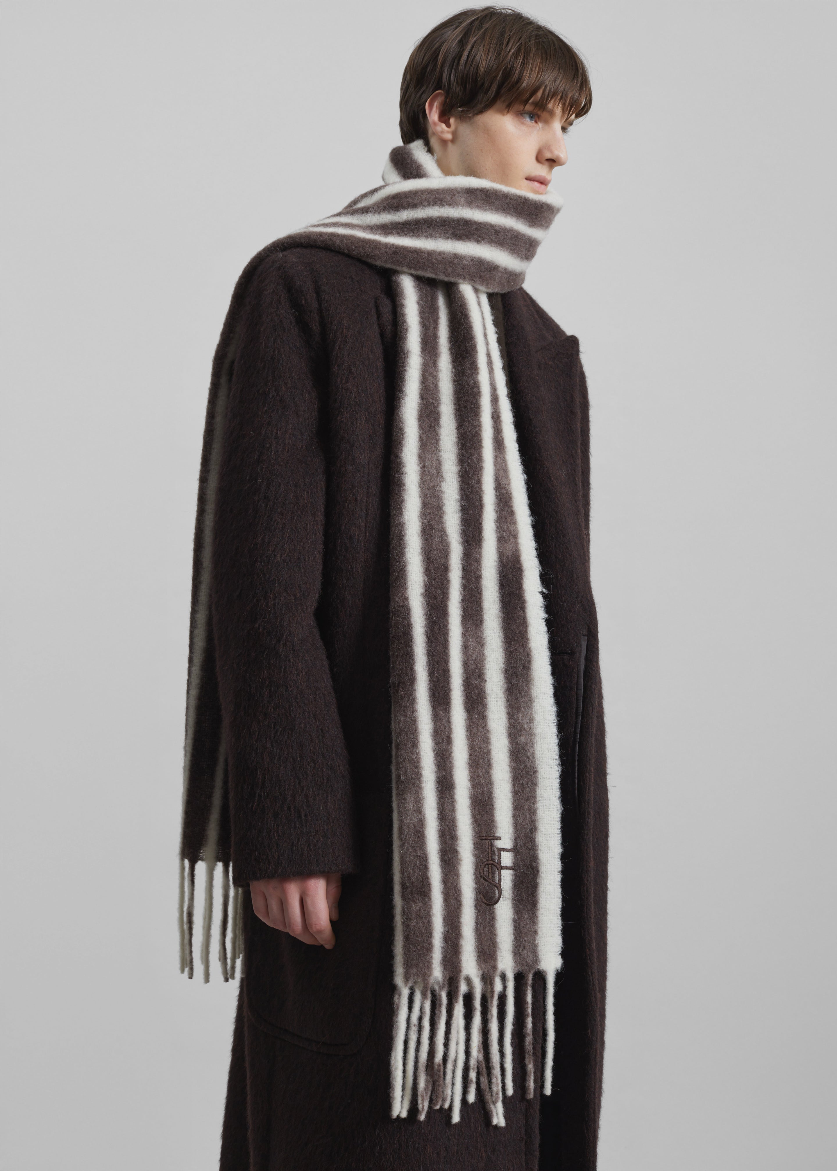 Olari Alpaca Blend Scarf - Brown/White Stripe - 10