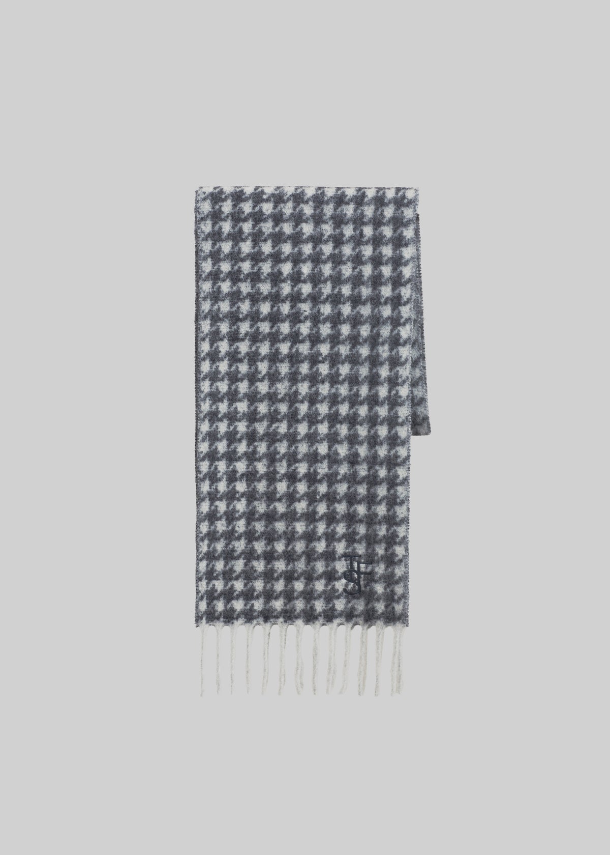 Olari Alpaca Blend Scarf - Grey Houndstooth Check - 9